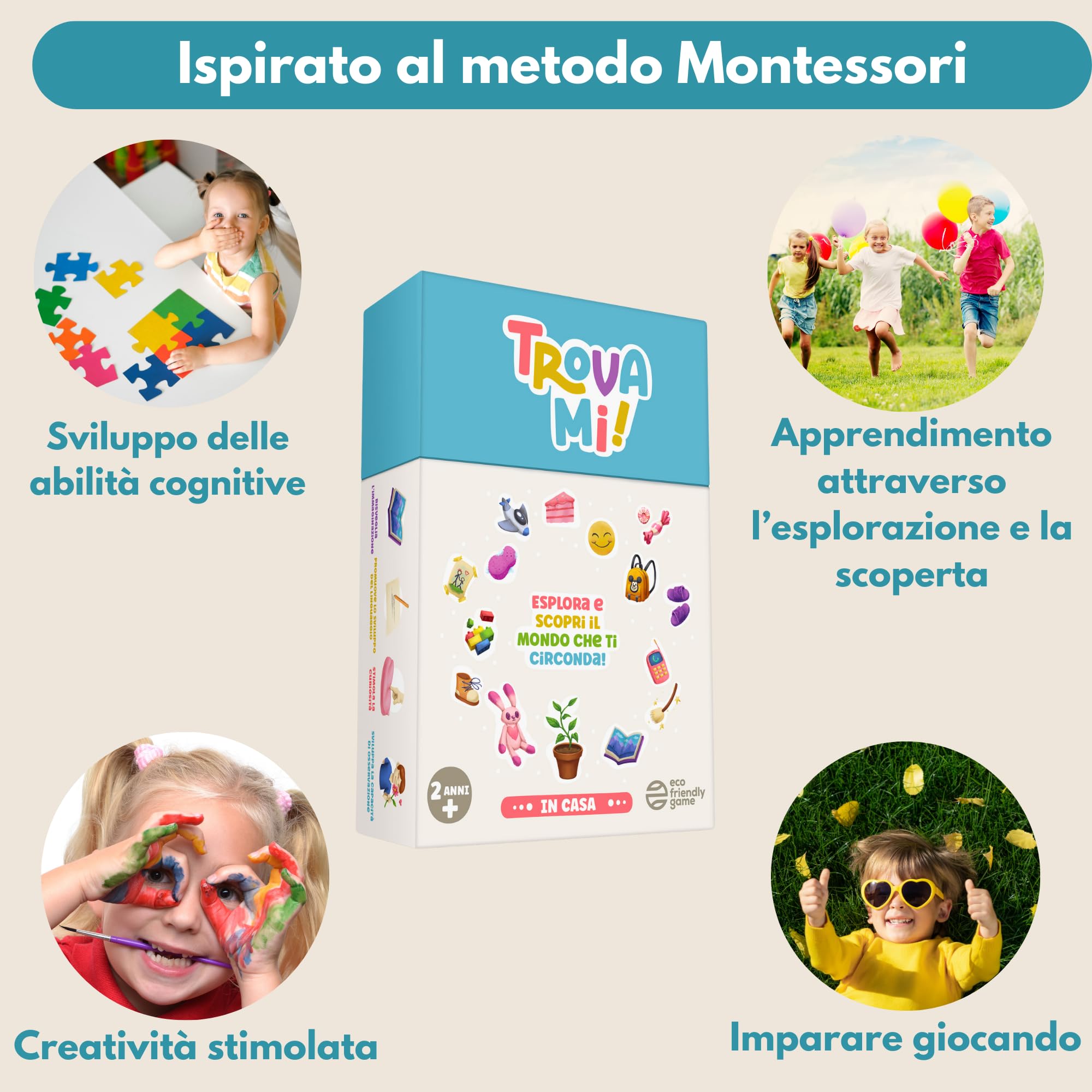 Oh Happy Games - Trovami! In Casa - 56 Carte Cerca e Trova - Gioco Educativo Montessori da 2 Anni - Gioco Bambini Interno Senza Schermi - Regalo Educativo Pioggia
