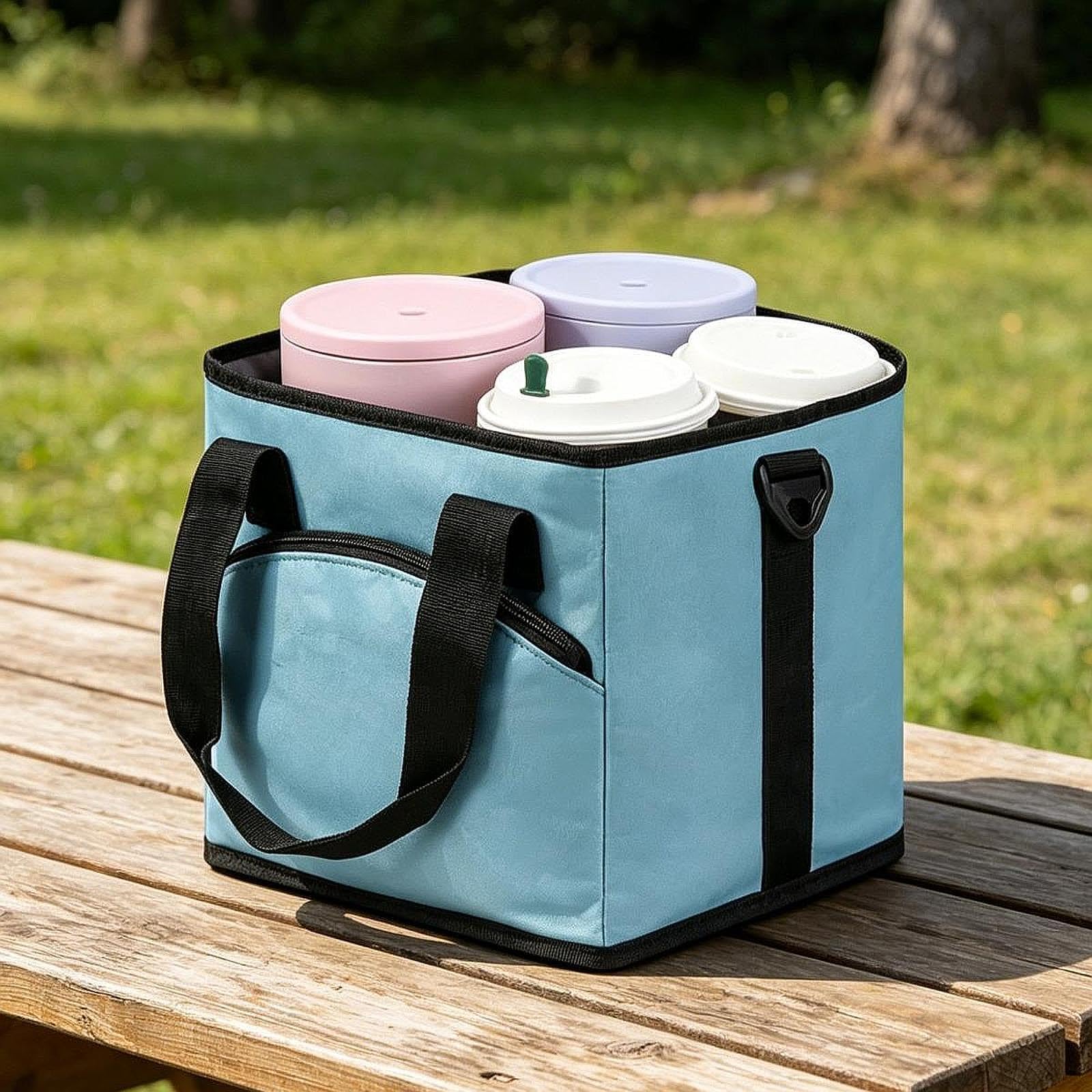 Getränkehalter, Wasserdichte, Faltbare, Verstellbare Thermotasche Aus Oxford Gewebe mit Austauschbaren Trennwänden Und Zubehörfach, Blau