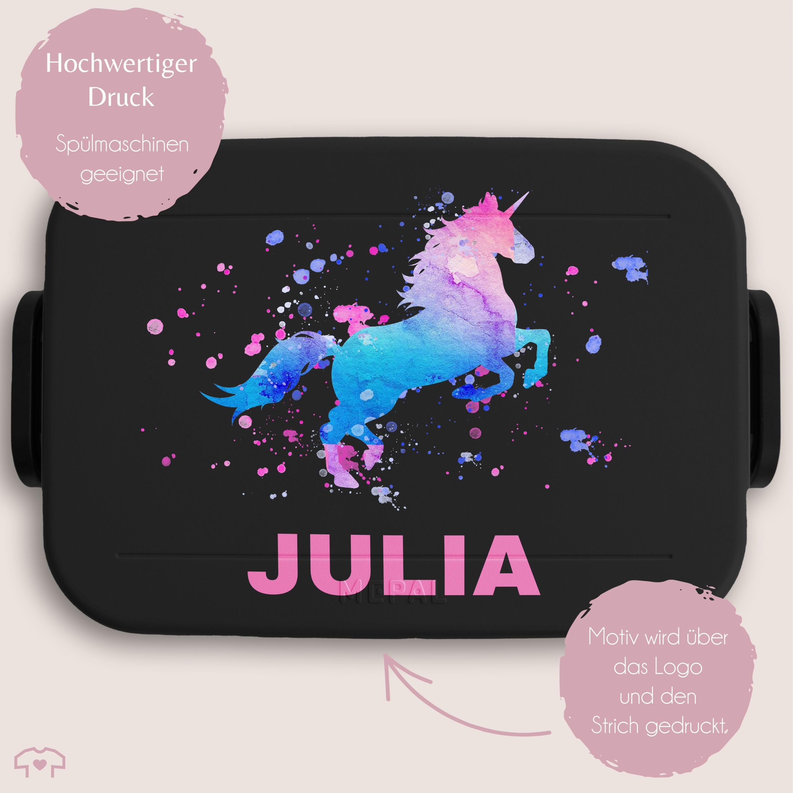 Einhorn Bento Box 900ml - Brotdose Mit 2 Einsätzen Für Schule & Kindergarten