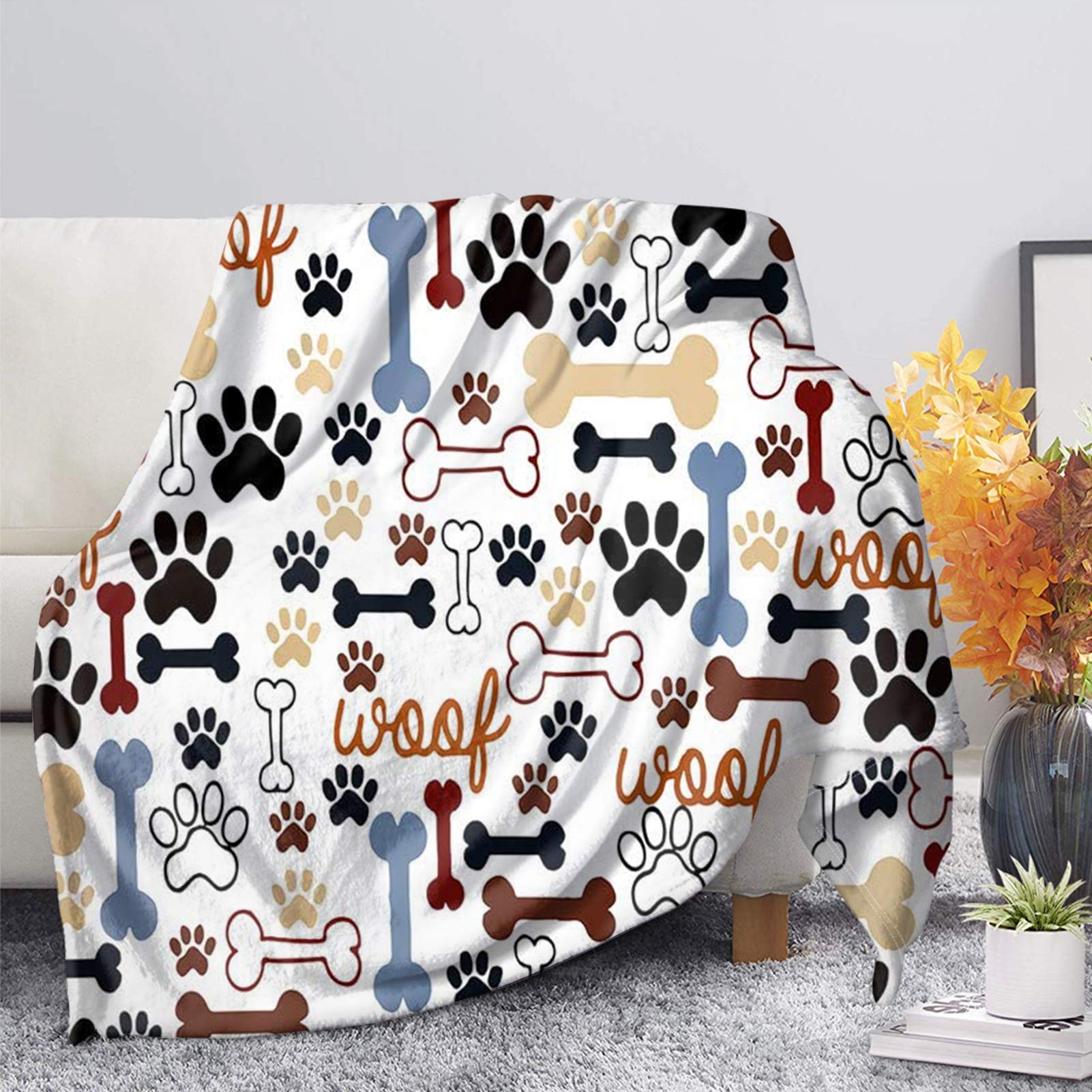 Coeqine Girls Footprints Kids Blanket For /Boys,Paws Print Blanket Large Lightweight Cozy Flannel Blanket For Toddler Bed,Super Soft Warm Kid Blanket Throws
