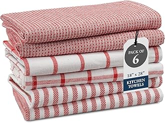 LANE LINEN Kitchen Towels Set - Pack of 4 100% Cotton Dish Towels for Drying Dishes, 18 x 28 , Kitchen Hand Towels, Absorbent Tea Towels, Premium Dish Towels for Kitchen, Quick Drying - Christmas Red