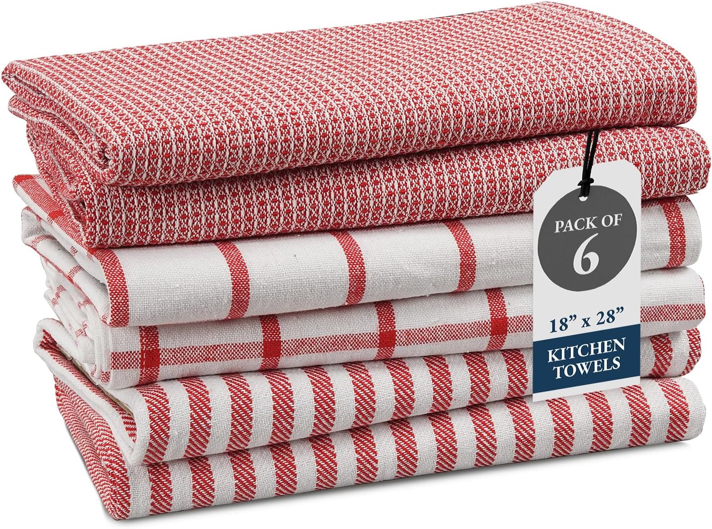 LANE LINEN Kitchen Towels Set - Pack of 4 100% Cotton Dish Towels for Drying Dishes, 18”x 28”, Kitchen Hand Towels, Absorbent Tea Towels, Premium Dish Towels for Kitchen, Quick Drying - Christmas Red