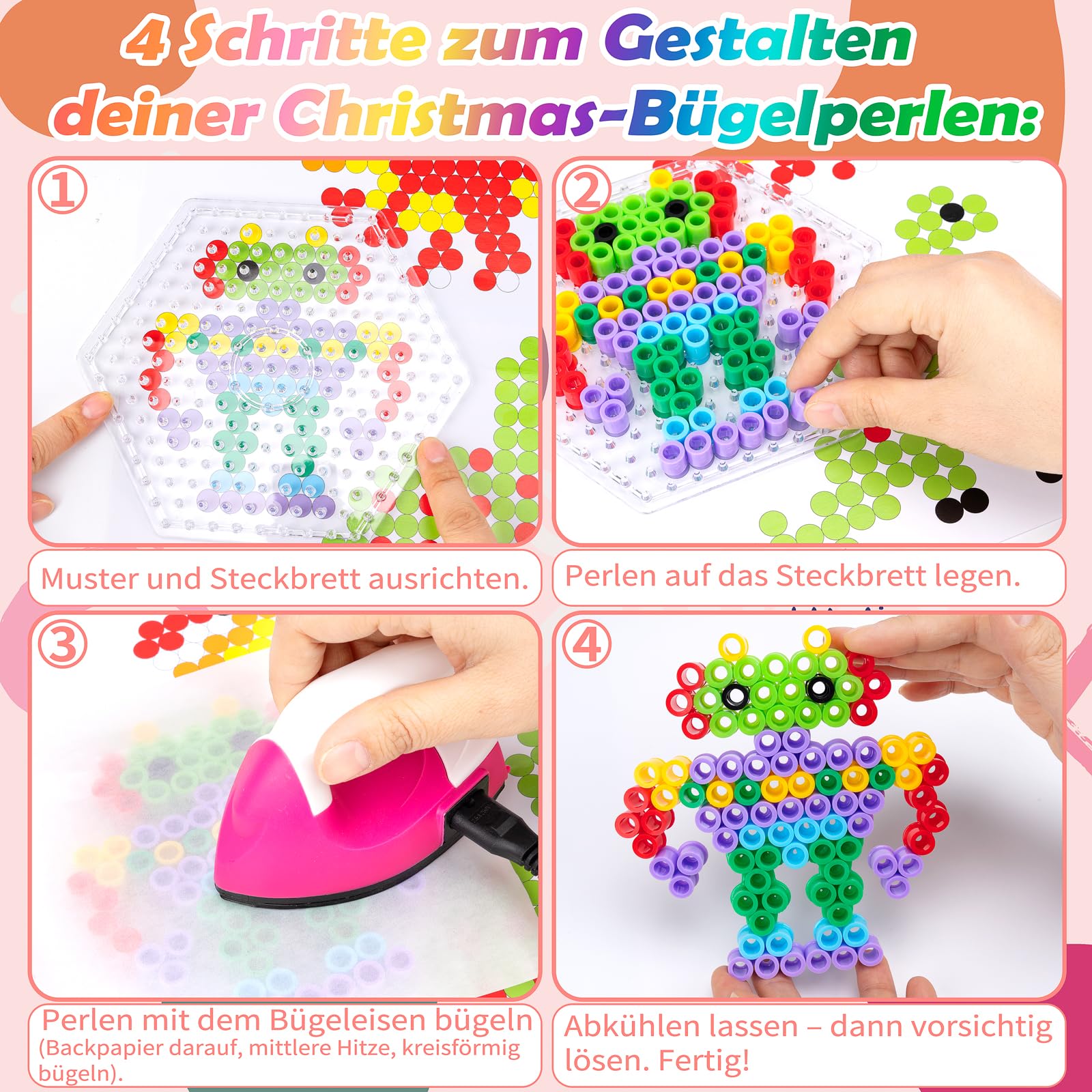 JelyArt Kit Perles à Repasser Enfant – 1500+ Perles XXL 10mm avec Fer à Repasser pour Perles & Modèles – Loisir Créatif Hama Beads Style pour Filles et Garçons dès 3 Ans