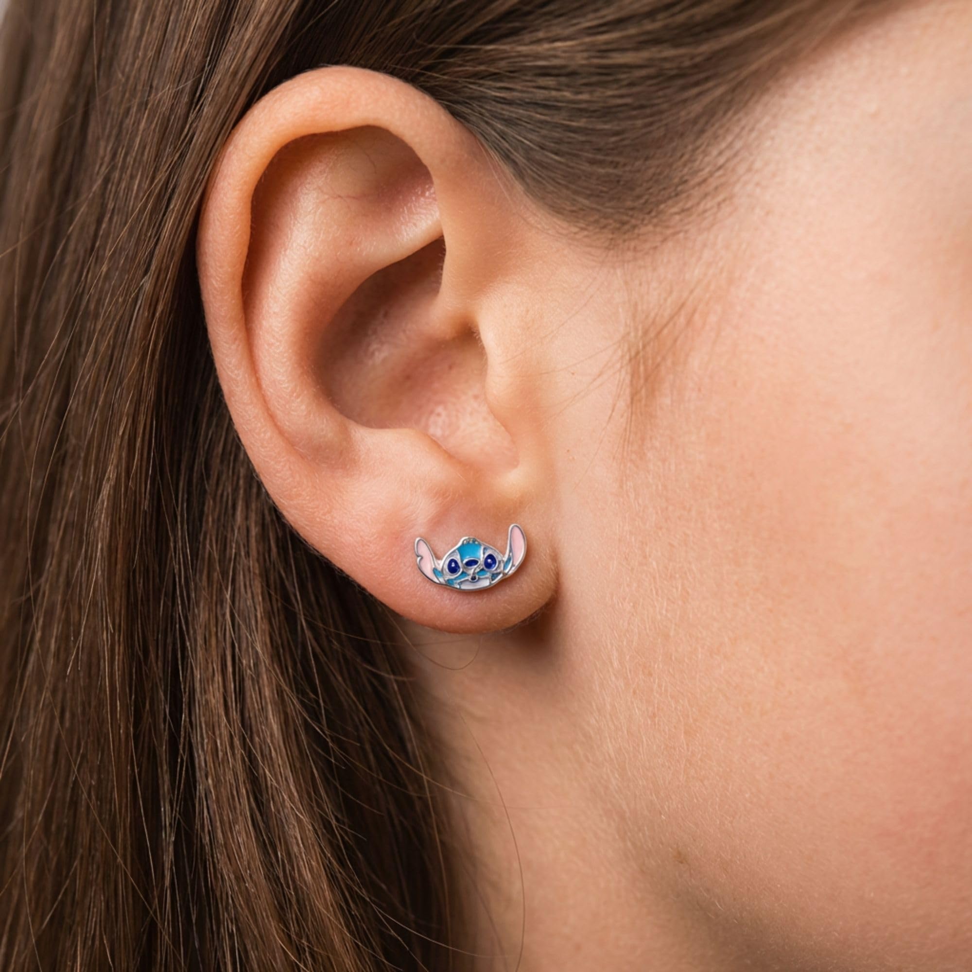 Disney Stitch Coffret 3 Boucles d'Oreilles Stitch, Angel et Fleur, en Laiton et Émail Coloré, pour Femme et Fille, Prêt à Offrir, Bijoux Officiels Disney