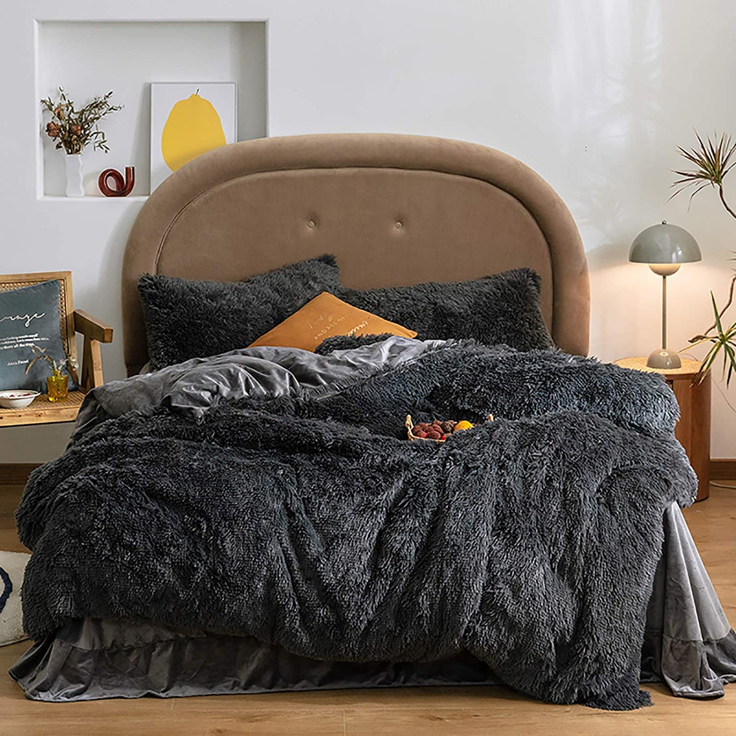 MGEMJMJ Solid Color Fluffy Duvet Cover,Winter Soft Fuzzy Faux Fur Quilt Cover With Zipper,Shaggy Flannel Comforter Cover(Size:180x200cm(71x79inch),Color:B)