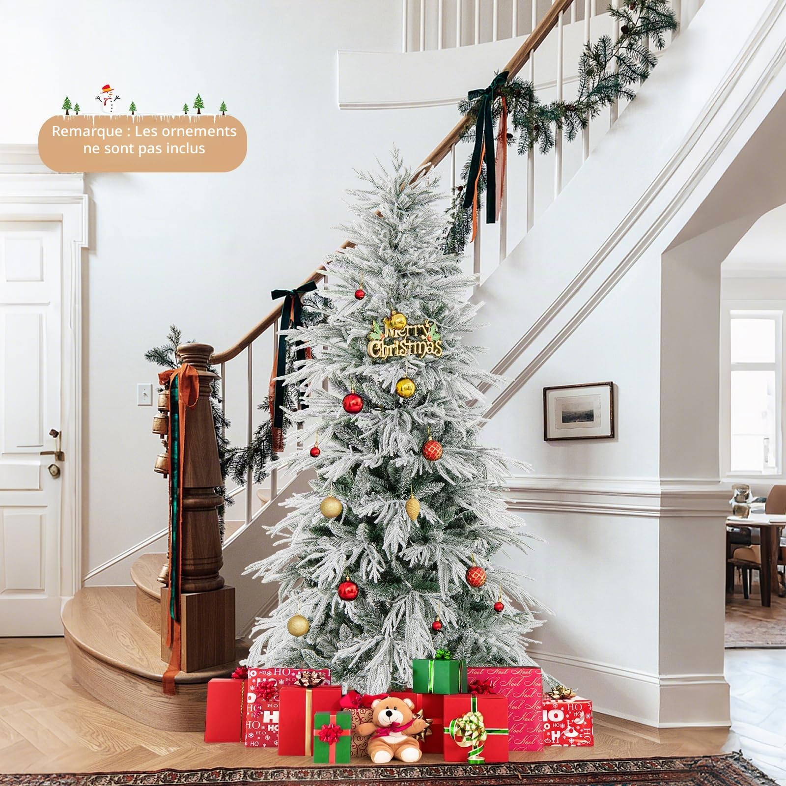 COSTWAY Sapin de Noël Artificiel 180cm avec 594 Branches & 250 Lumières LED Blanc Chaud, Arbre de Noël avec Base en Fer, Décoration pour Maison Bureau Magasins