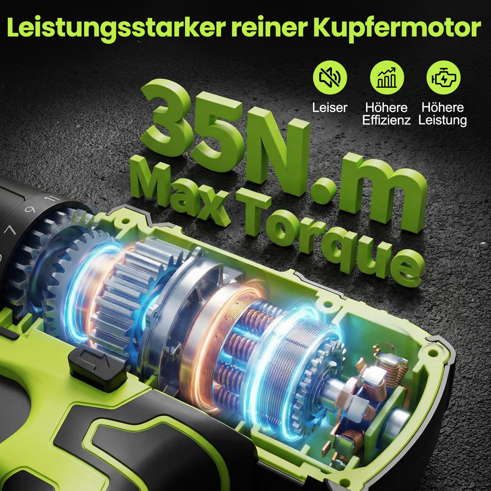 12V klein Akkuschrauber Set, Akku bohrschrauber mit 2 * 2000 mAh Akkus, 3/8" Bohrfutter, 18+1 Drehmoment, Led lichter & 2-Gang, 35 Nm Max. Akku bohrmaschine (Profi-Ausführung)