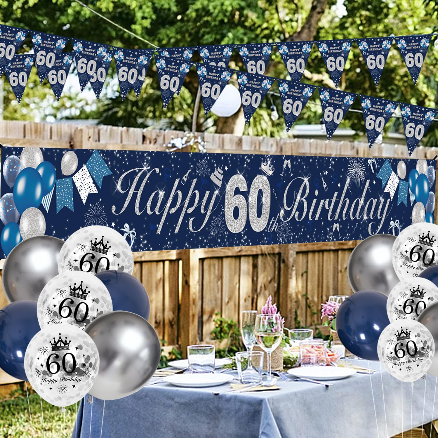 60. Geburtstag Wimpel-Banner – 2,74 Meter Glitzer Blau & Silber Für Die Perfekte Party-Deko