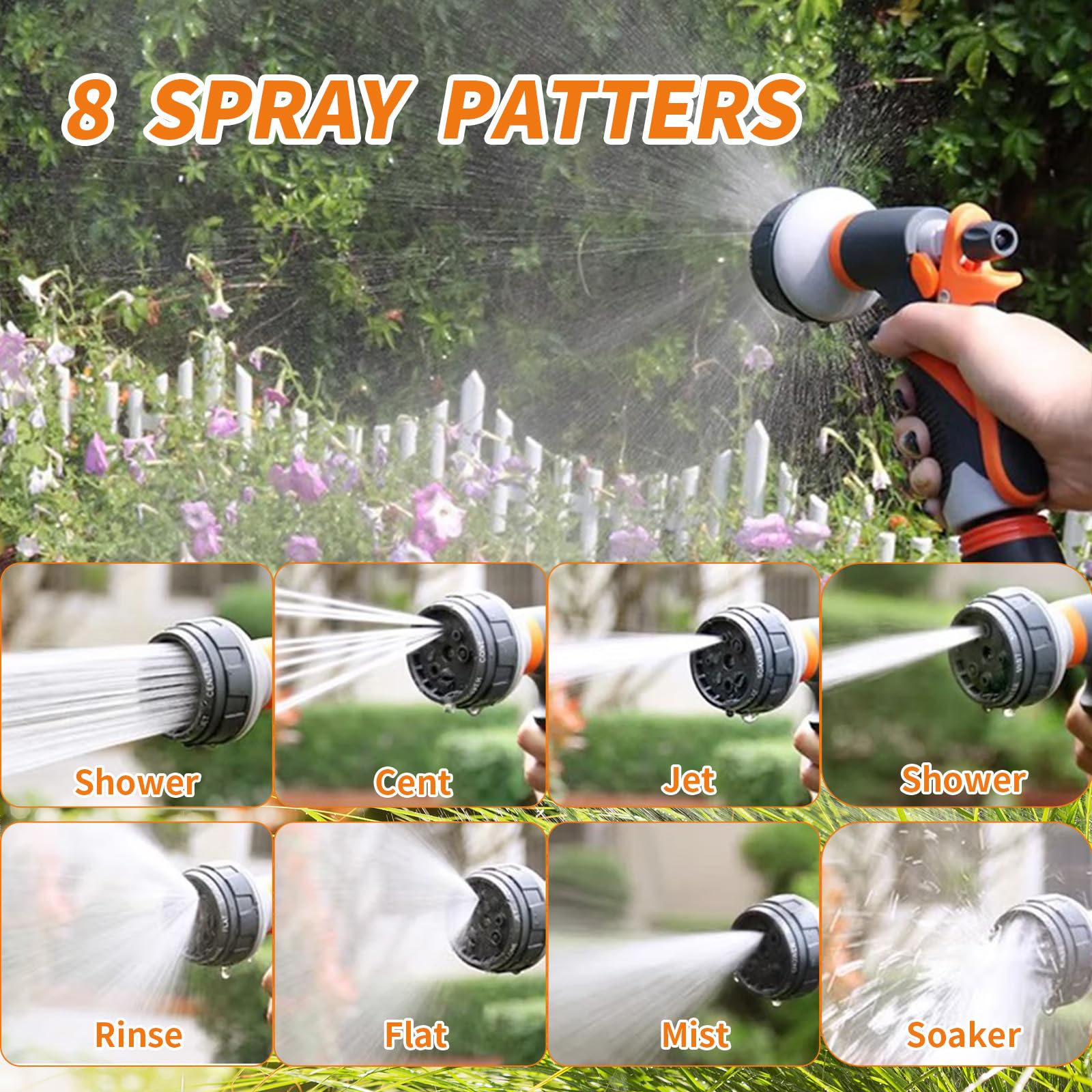 Garden Hose Nozzle Sprayer,Water Hose Sprayer with 8 Adjustable Spraying Modes,2 Pack High Pressure Nozzle Sprayer,Leak Proof Hand Sprayer for Watering Plants, Car and Pet Washing