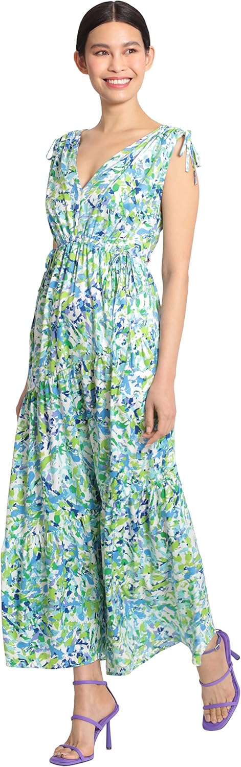 Maggy London Womens Tiered Maxi with Shoulder and Waist Drawstring Details - Image 2