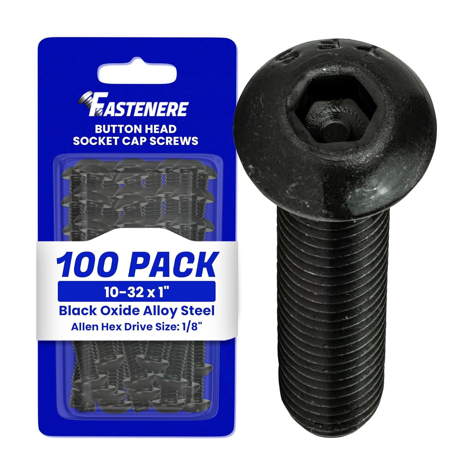 Fastenere Button Head Socket Cap Screws - 10-32 x 1 (100-Pcs) Alloy Steel, Fully Threaded, Fine Black Oxide Finish, Corrosion-Resistant, Machine Thread, Easy to Install w/Allen Hex Drive
