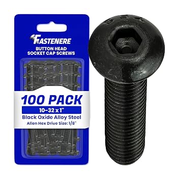 Fastenere Button Head Socket Cap Screws - 10-32 x 1 100-Pcs Alloy Steel, Fully Threaded, Fine Black Oxide Finish, Corrosion-Resistant, Machine Thread, Easy to Install w/Allen Hex Drive