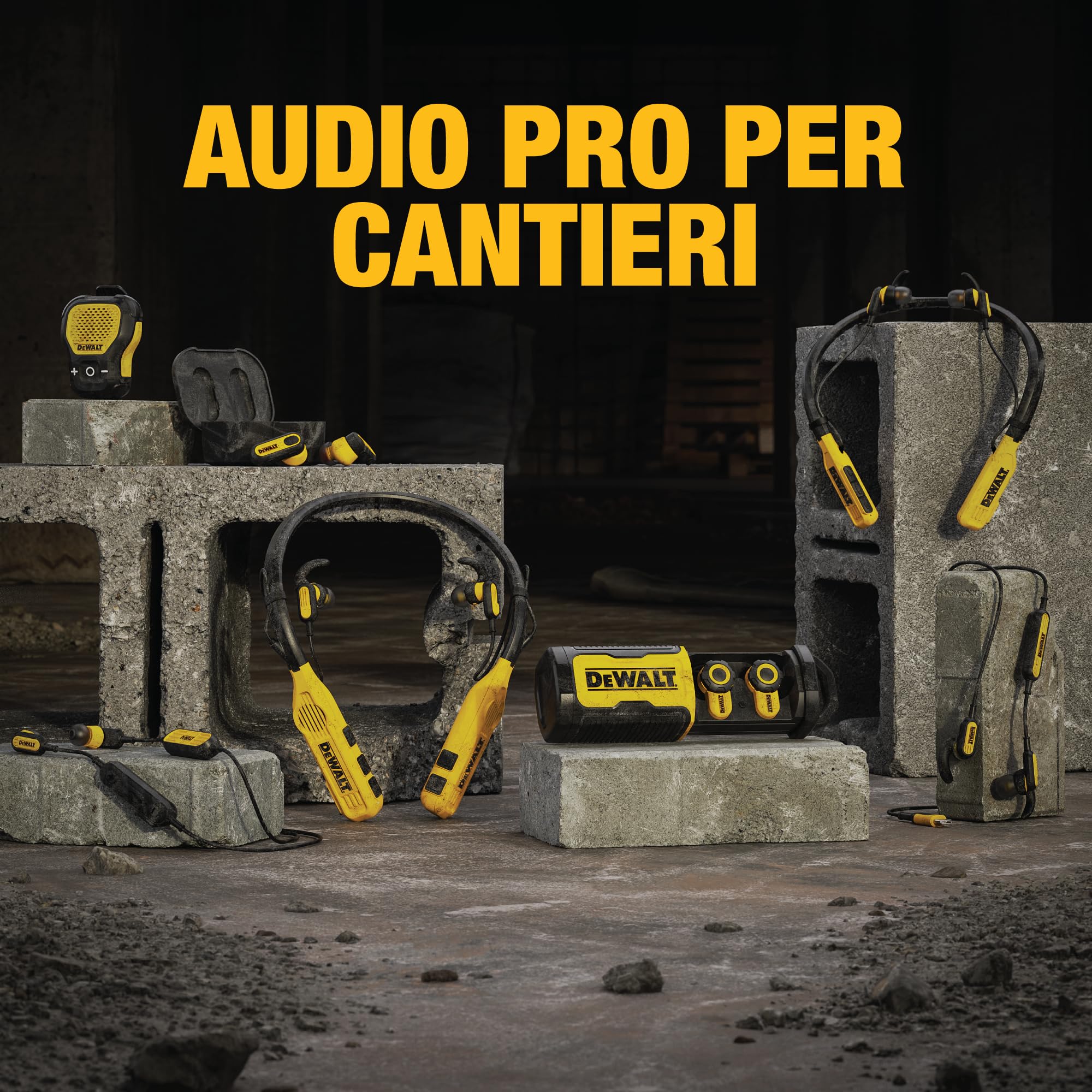 DEWALT - Auricolari Bluetooth Jobsite Pro X2 ANC completamente wireless, auricolari da lavoro con riduzione del rumore fino a 38 dB, controlli a rotazione, autonomia di 10 ore (più di 40 con la