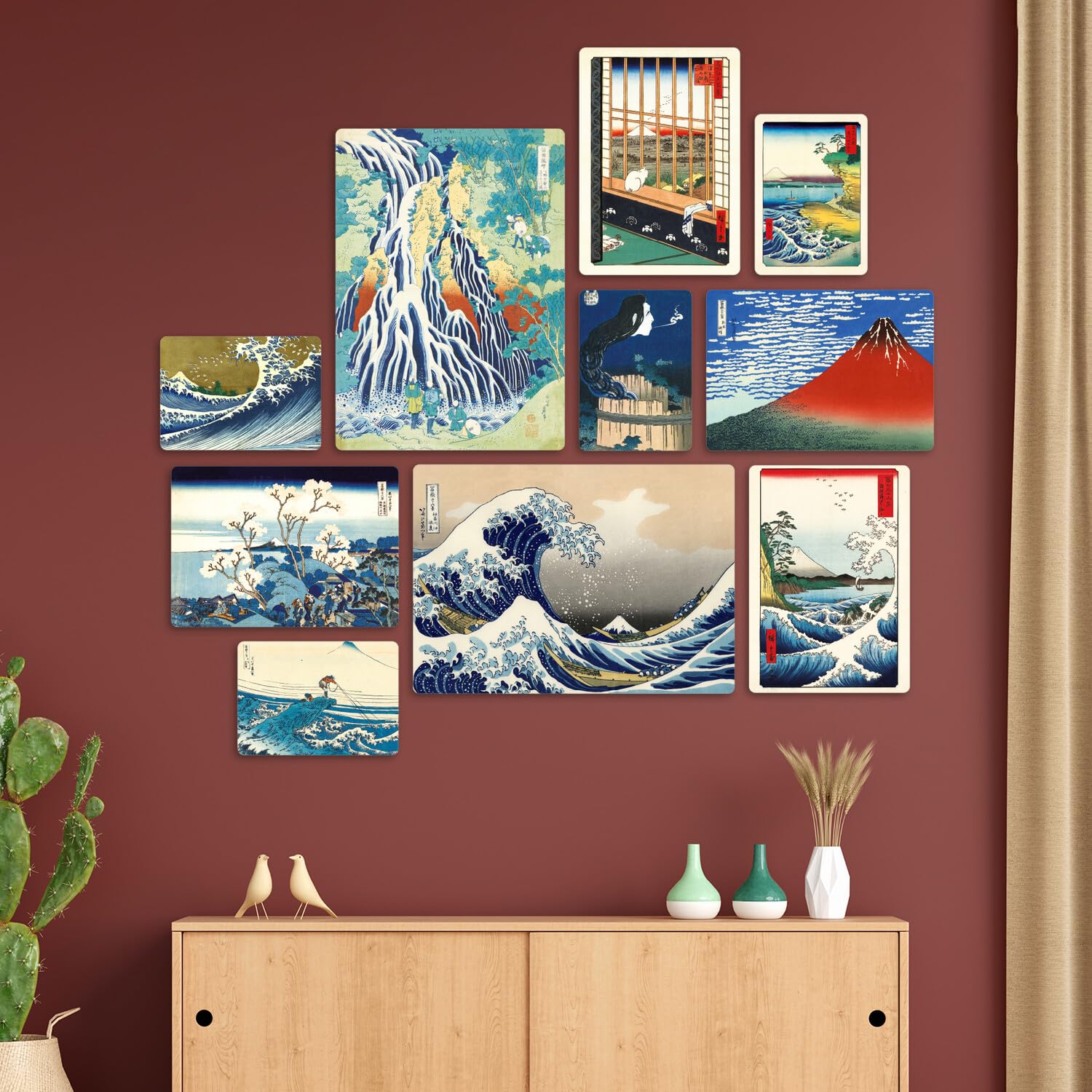 Giallobus - Ensemble de 10 peintures multi-panneaux - Hokusai Hiroshige - Bois MDF - - 2 x 42x29,7cm - 4 x 29,7x21cm - 4 x 21x14,85cm - - Prêt à accrocher - Tableaux