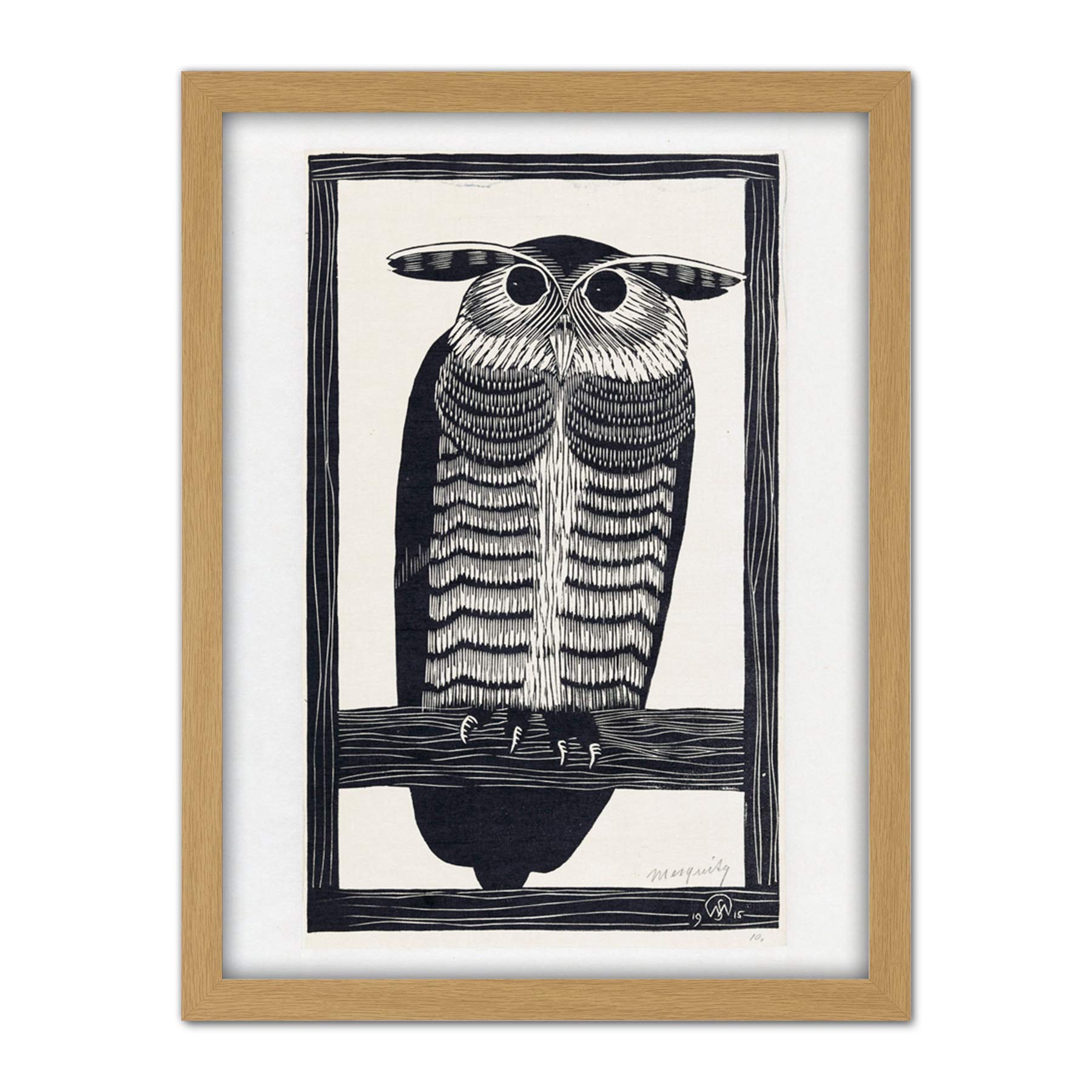 Artery8 Mesquita Horned Owl Design Bird 1915 Artwork Framed Wall Art Print 18X24 Inch