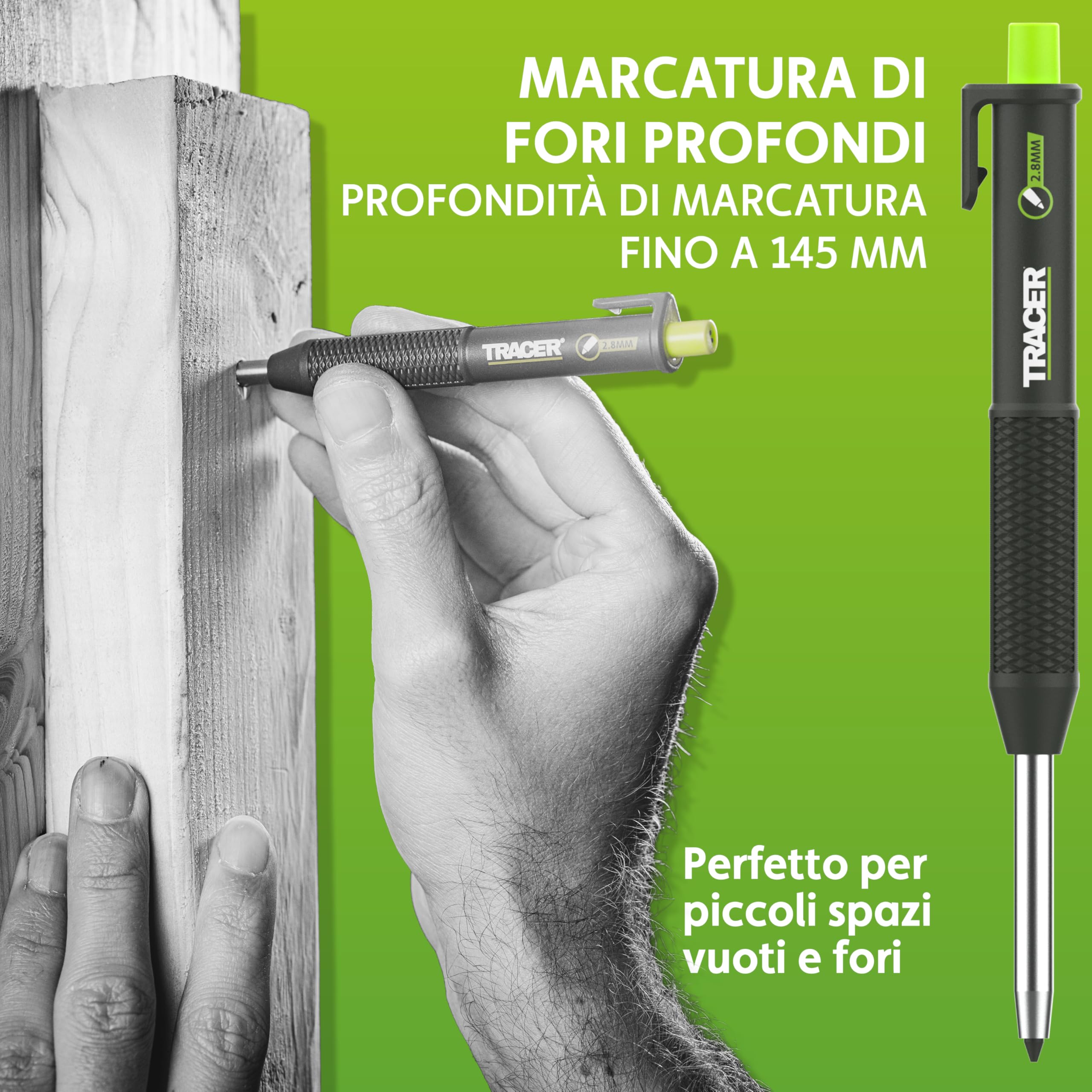 TRACER Pencil 2.0 Matita Carpentiere per Falegnameria – Matita da Cantiere con Holster, Punta 2.8mm per Marcature Profonde in Edilizia