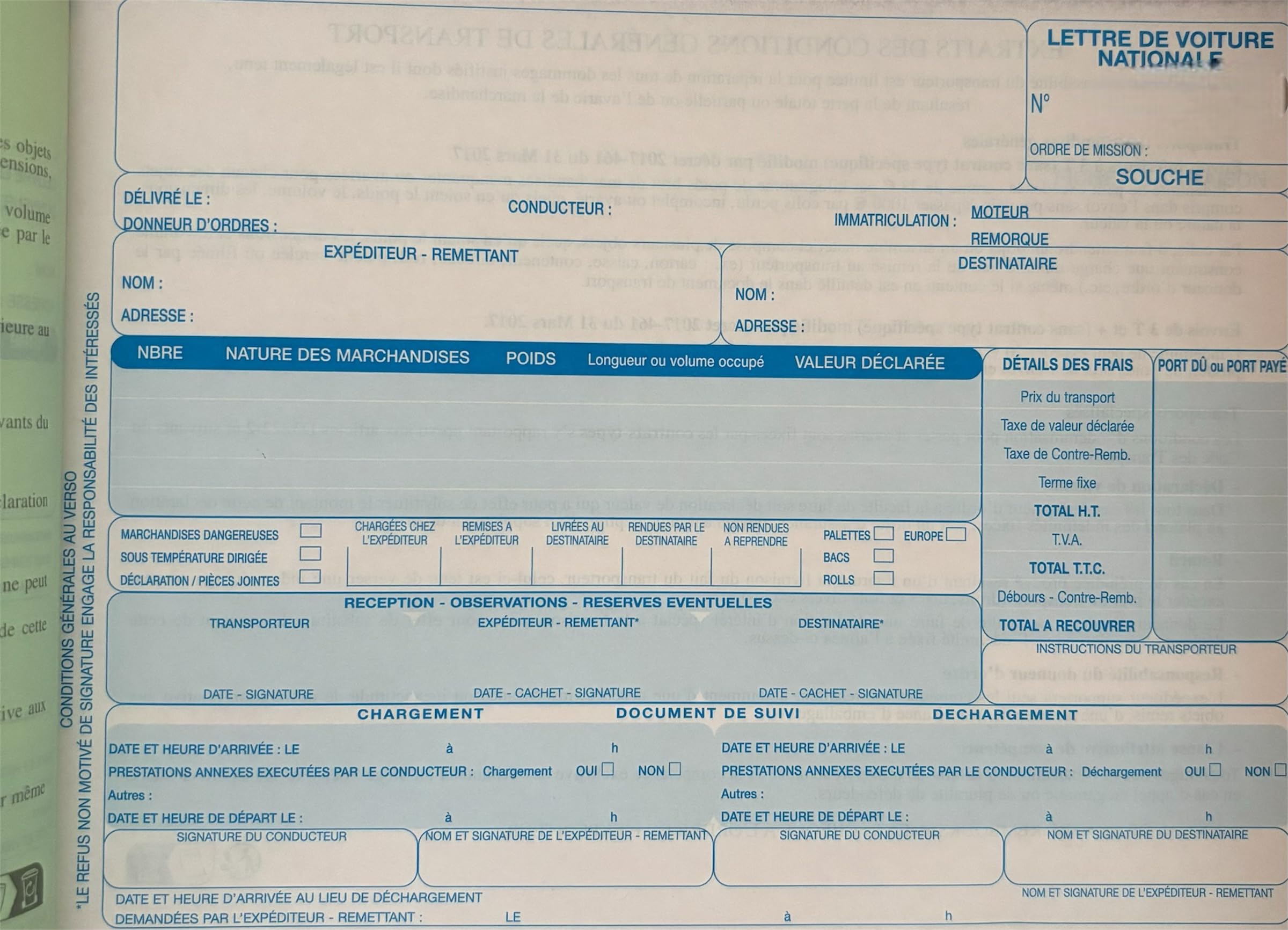 CMR carnet lettre de voiture transport national cmr (50 pages)