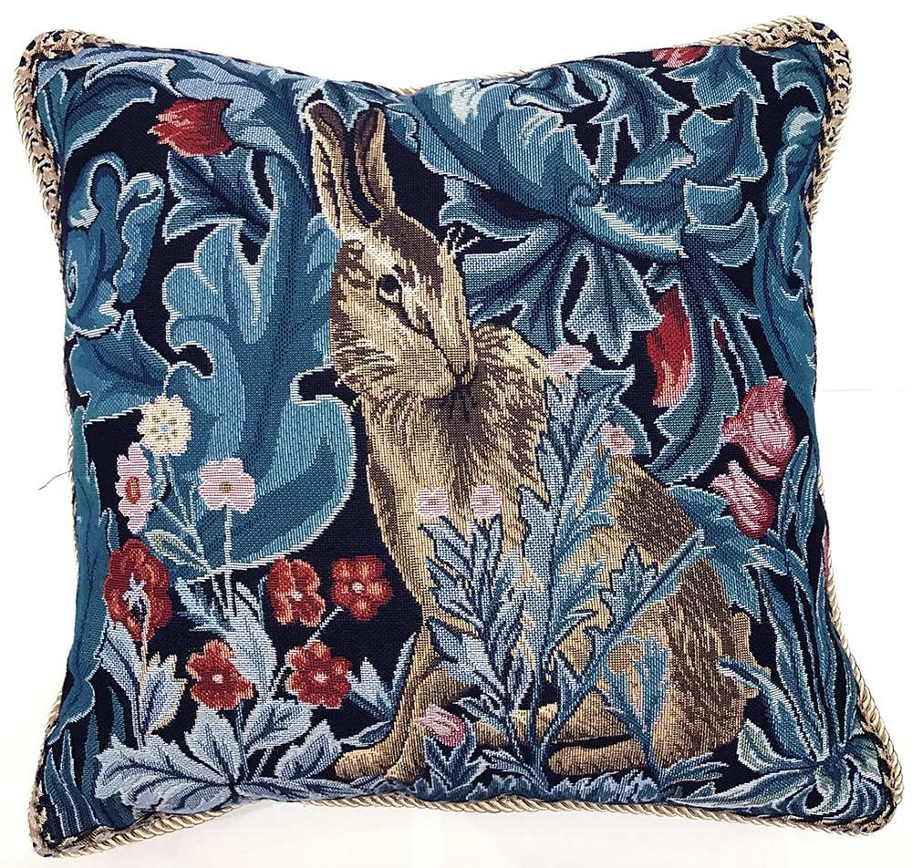 Signare Women's Brown And Green Tapestry Cushion Cover 18 X18 Inches 45Cm X 45Cm Decorative Sofa Cushions With Lion And Forest By William Morris (The Hare, Cushion Cover Only)