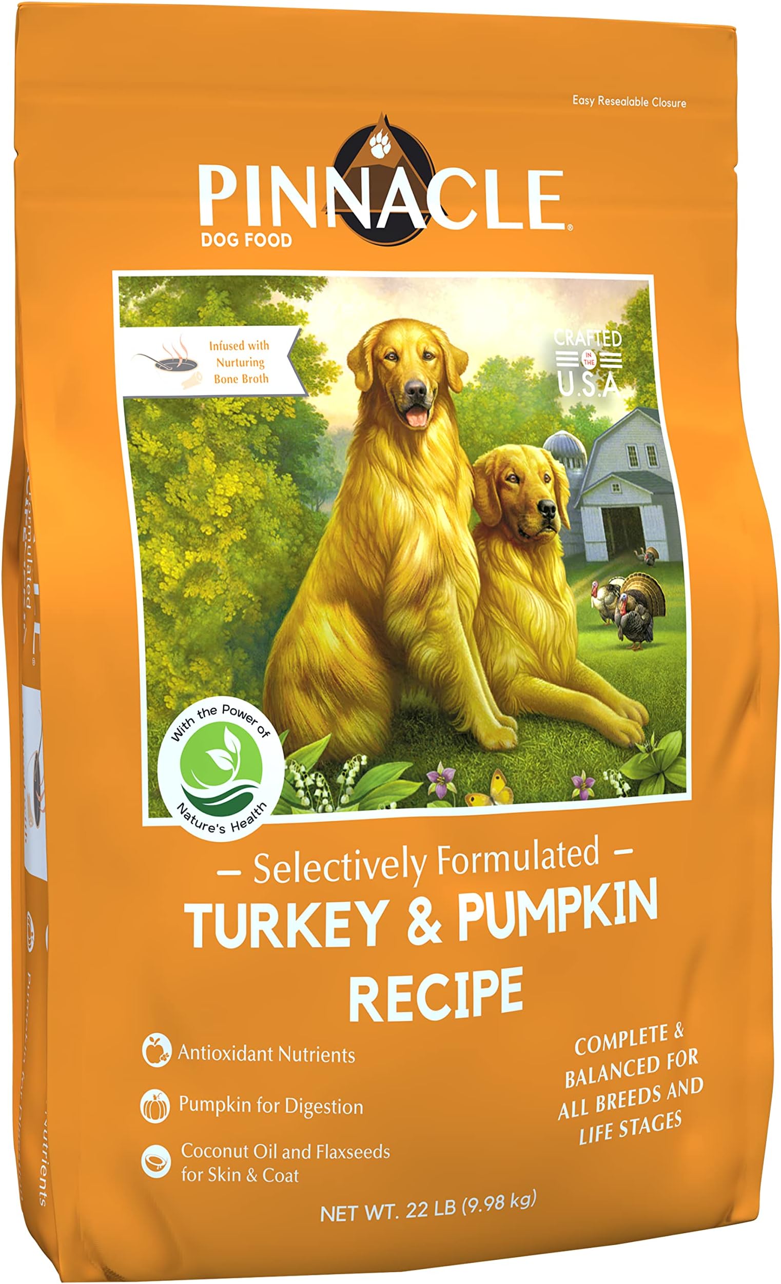 Pinnacle Turkey & Pumpkin Dry Dog Food 22 lb, Infused with Broth