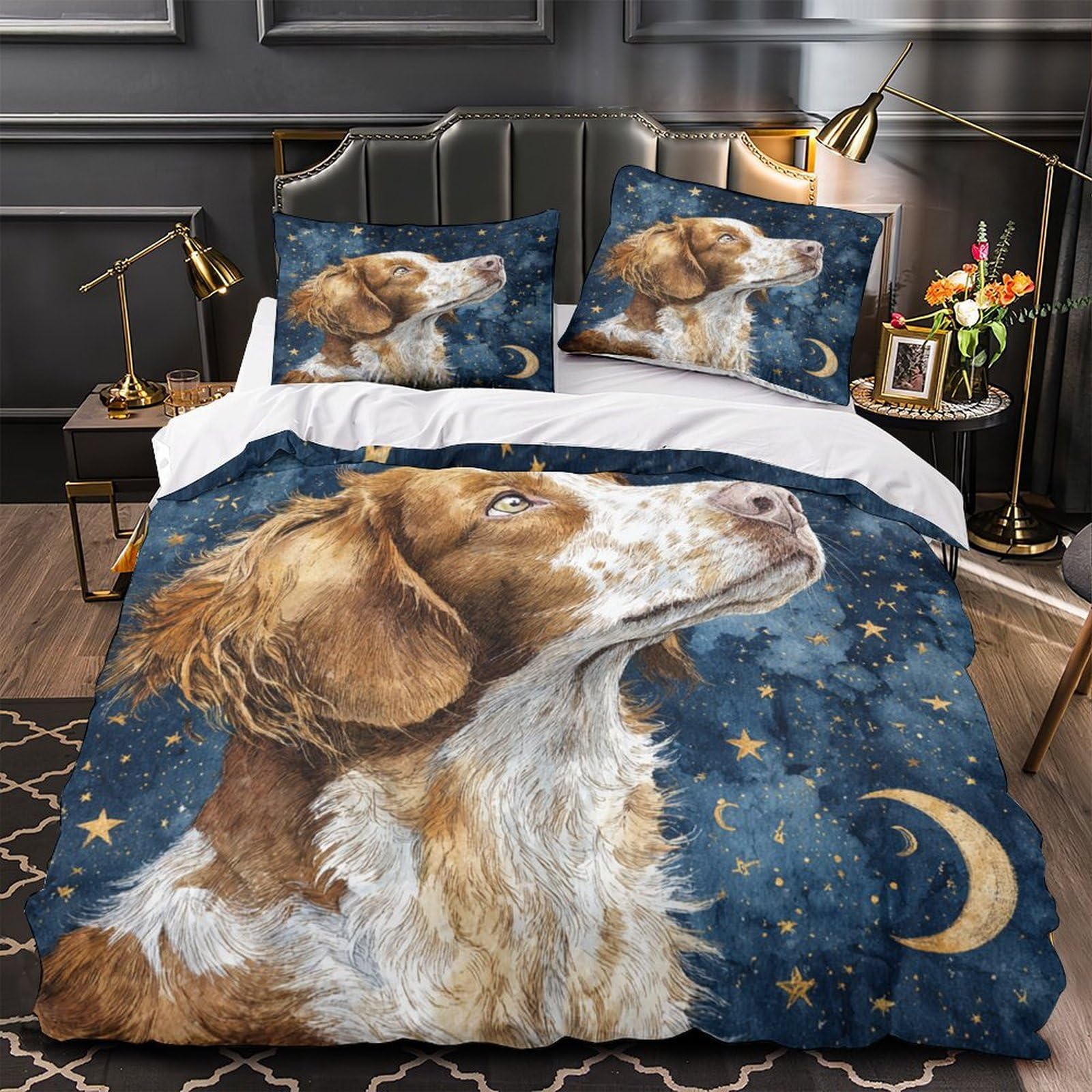 Housse de couette hypoallergénique 140x200cm pour peau sensible motif chien