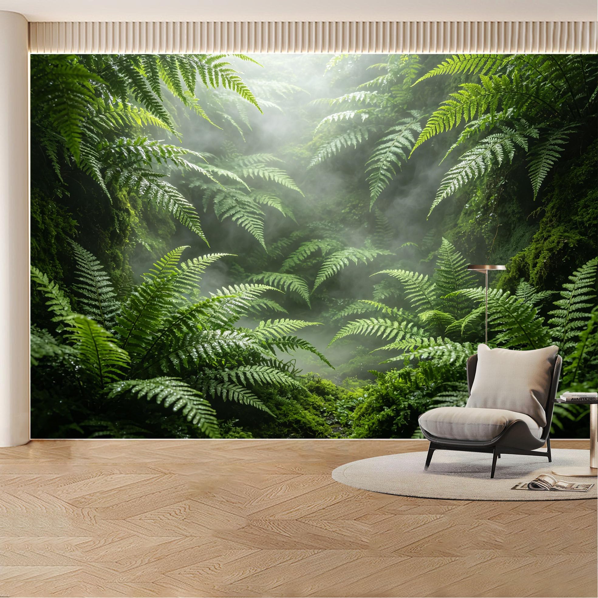 Custom Wall Mural Wallpaper Tropical Fern Forest Nature 3D Effect Large Wall Art Mural Design Misty Living Room， Bedroom， Office
