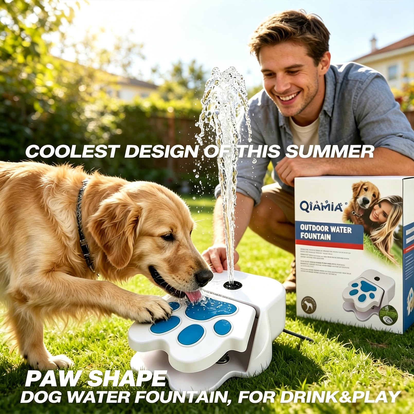 Tritt-Wasserbrunnen für Hunde, pfotenaktivierter Hunde-Sprinkler für den Außenbereich, Trinkbrunnen für Haustiere mit Schlauchanschluss, sommerliches Wasserspielzeug für den Garten (1PCS)