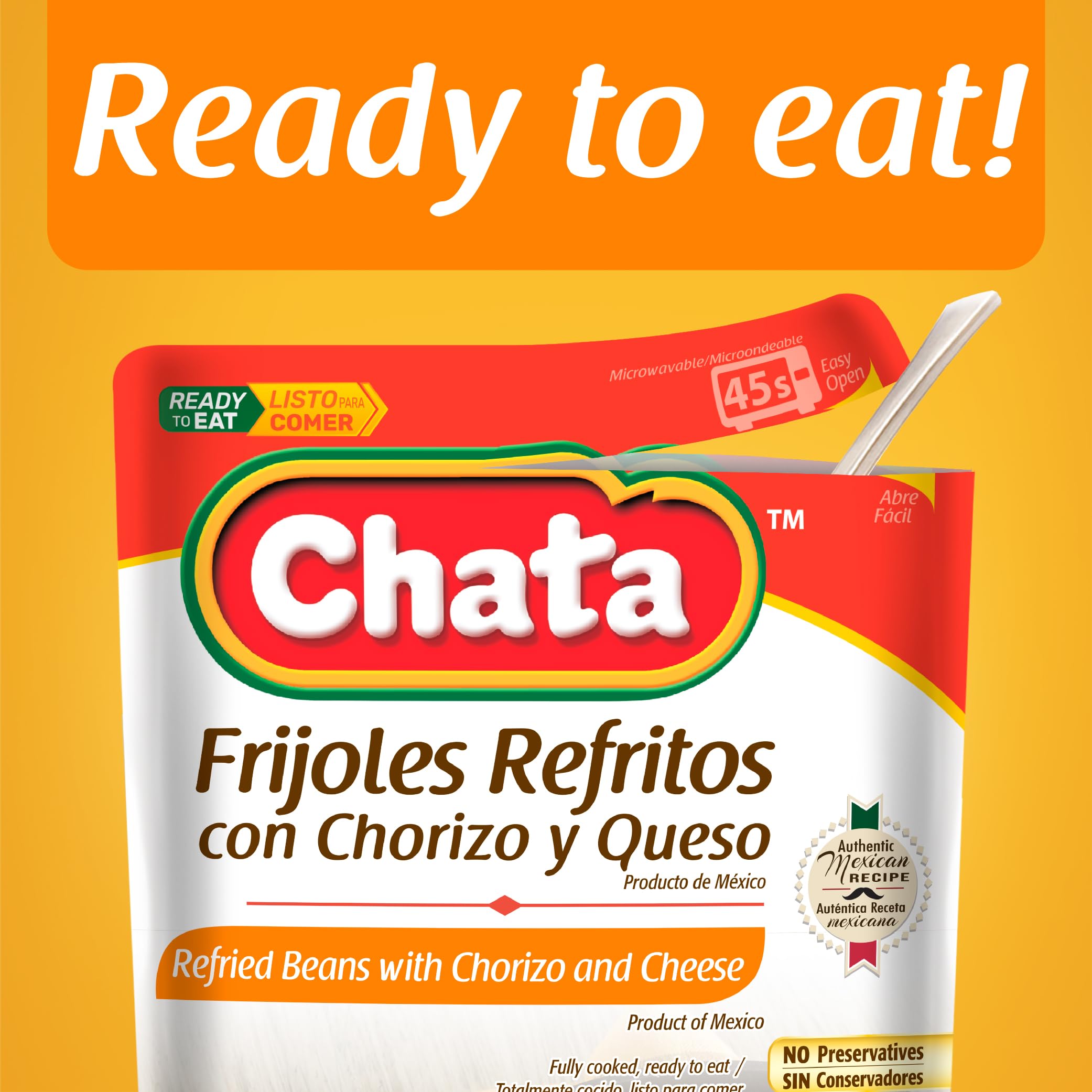 Chata Mexican Refried Beans with Chorizo and Cheese, 15.2 oz (Pack of 3)