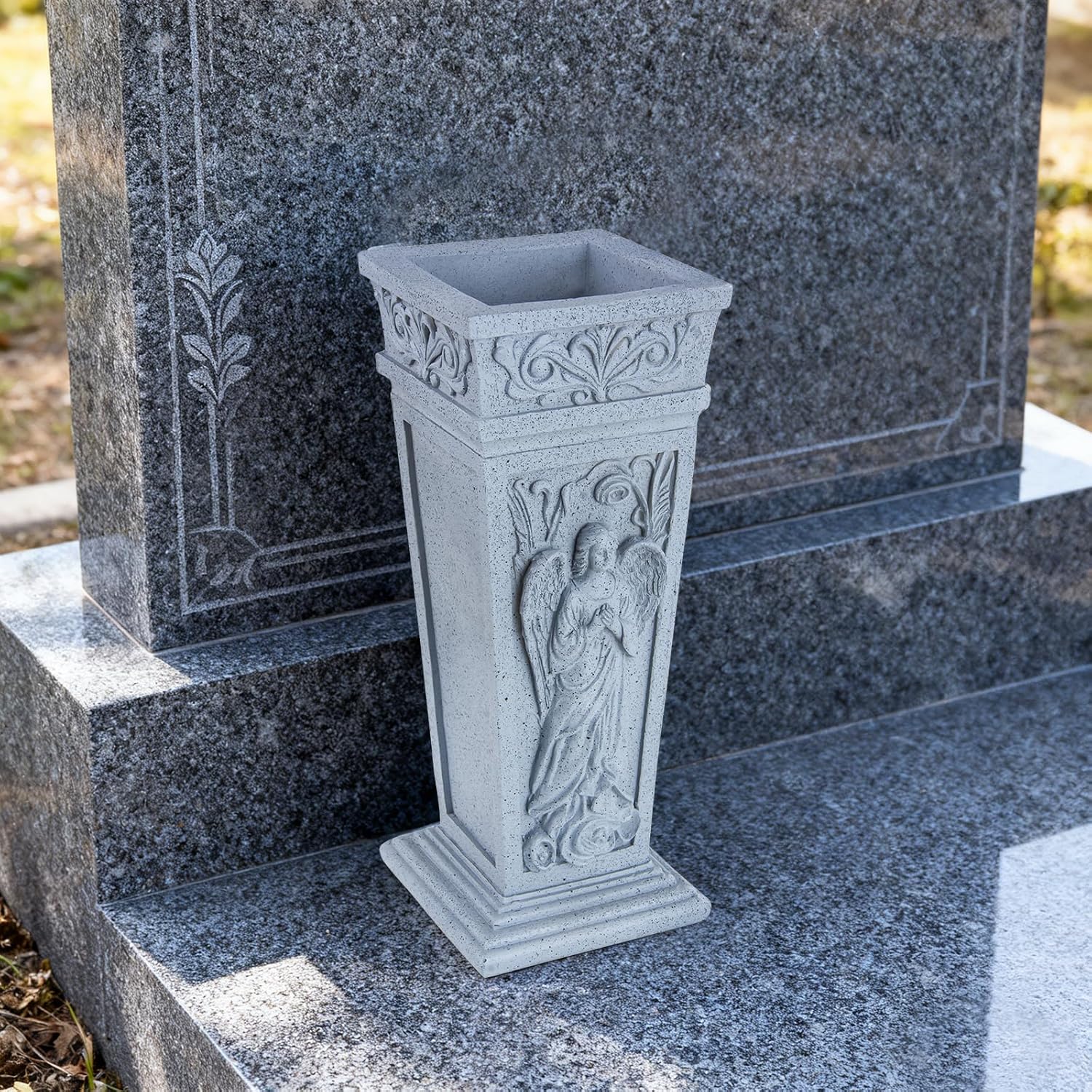 Cemetery Vase for Grave, Resin Grave Flower Holder with Metal Spike for Headstone, Cemetery, Grave, Yard, Garden Decorations