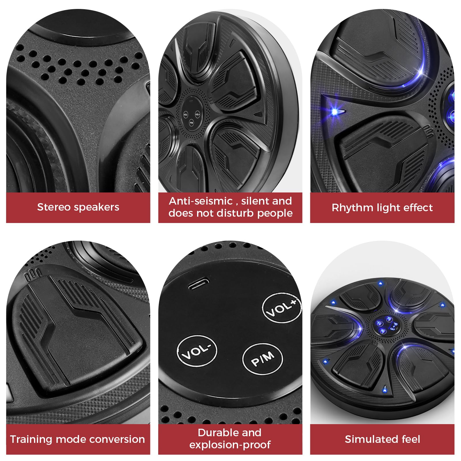 Towwoo Macchina della Boxe Montata al Muro, Astuti Cuscinetti di Punzonatura Dell'Attrezzatura della Boxe Musicale con La Luce del LED, Obiettivo Elettronico della Boxe con La Musica di Bluetooth