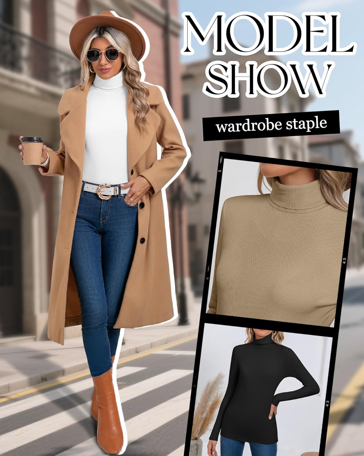 Ficerd 3 Pack Women's Ribbed Thermal Turtleneck Tops Long Sleeve Stretch Shirts Knitted Fitted Lightweight Base Layer - Image 4