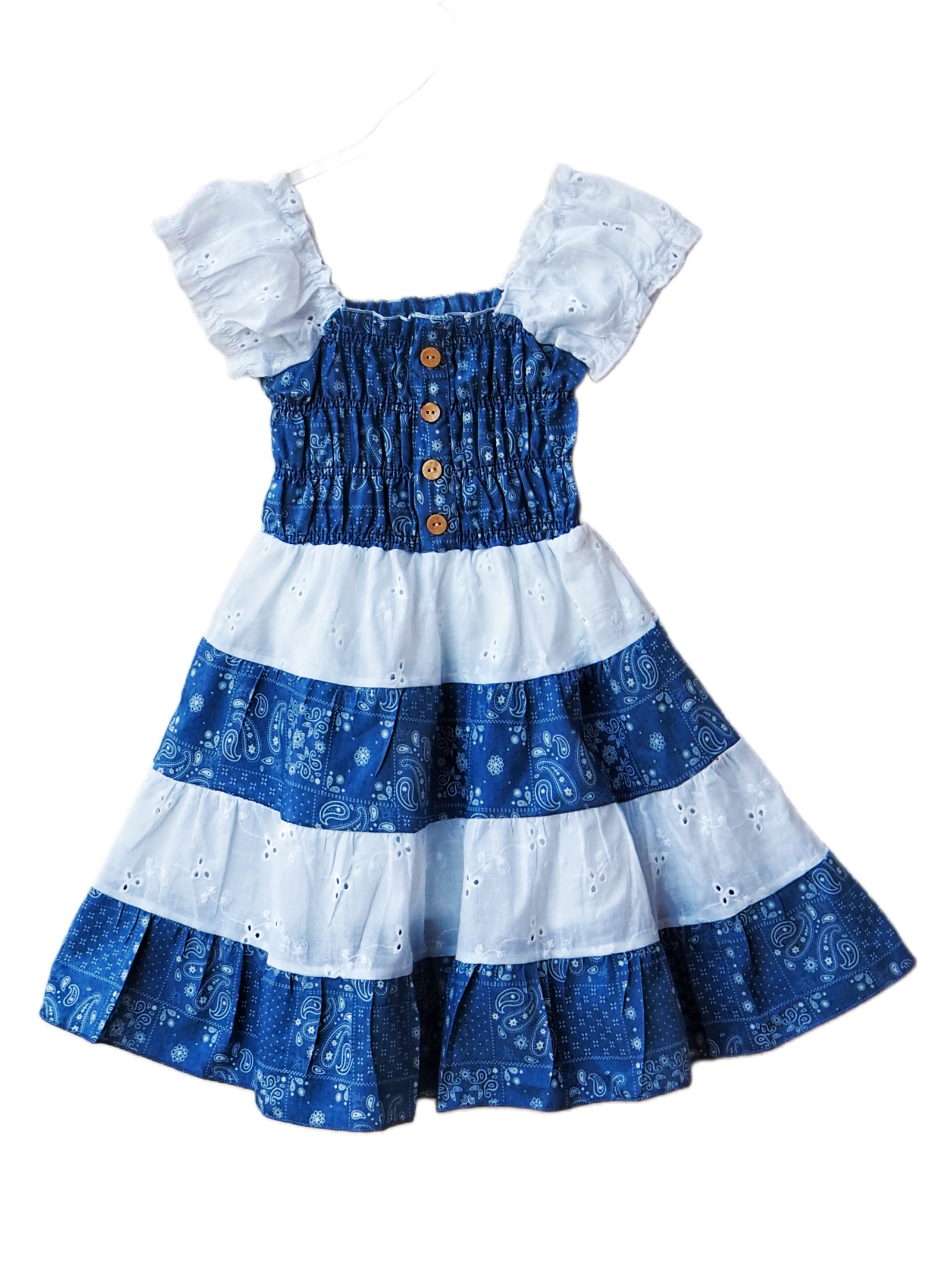 Robe D’été Fille En Coton Fleuri Volante – Doublée, Bicolore, Sans Manches – 2-14 Ans