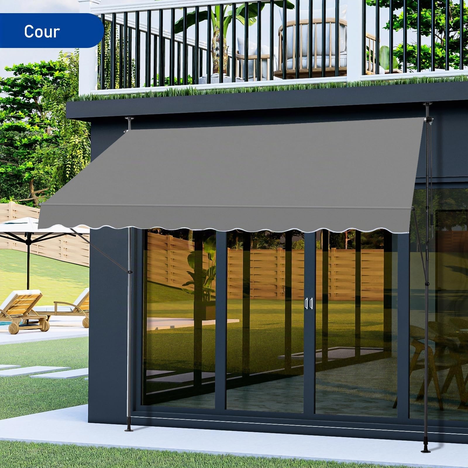 LEADZM Store Banne Manuel Rétractable,300 x 150 cm Auvent,Banne sans Perçage,Imperméable Résistant aux UV 50+ avec Manivelle Ergonomique,Hauteur Réglable,pour Terrasse,Jardin,Magasin,Gris
