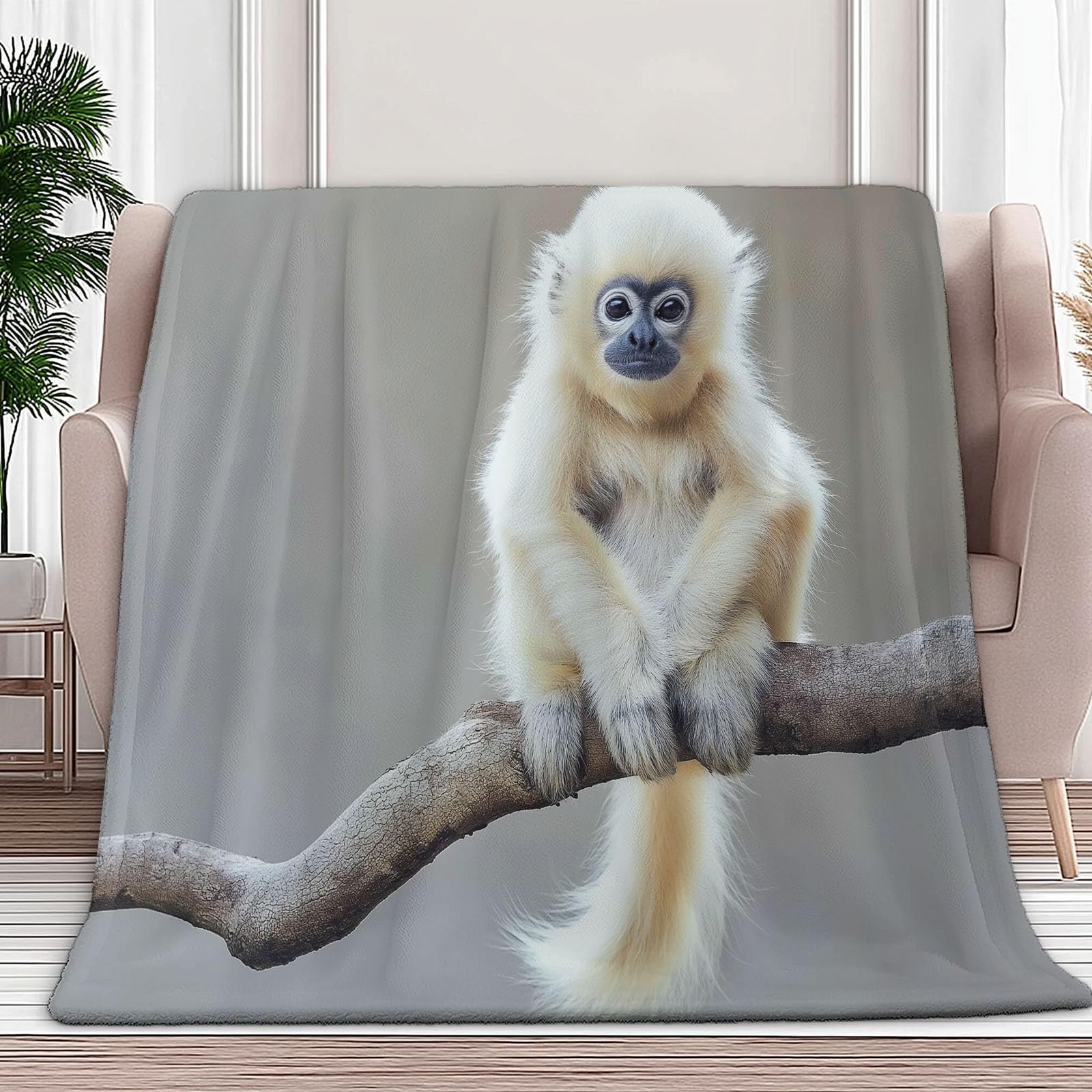 Générique Cartoon Animal Monkey Flanelowy Koc 150 x 200 cm Koce polarowe z mikrofibry Polar Na wszystkie pory roku na podróż Sofa do podróży Łóżko Sofa Dzieci Dorośli, Szary