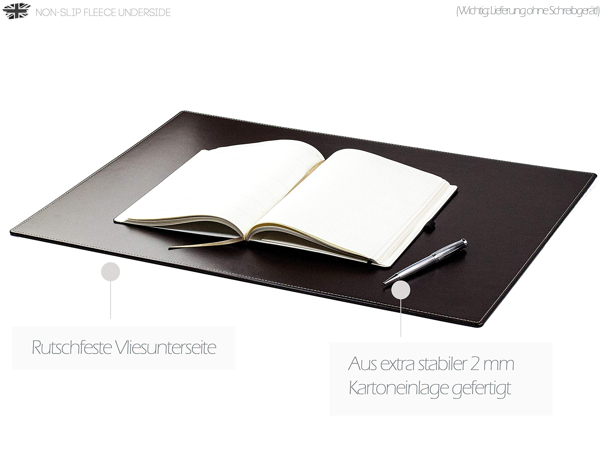 DELMON VARONE - Personalisierbare Schreibtischunterlage XL Cambridge Top Grain Leder braun, Rutschfeste Echtleder Schreibunterlage abwaschbar, Schreibtisch Unterlage geeignet als Mousepad, 65 x 45 cm