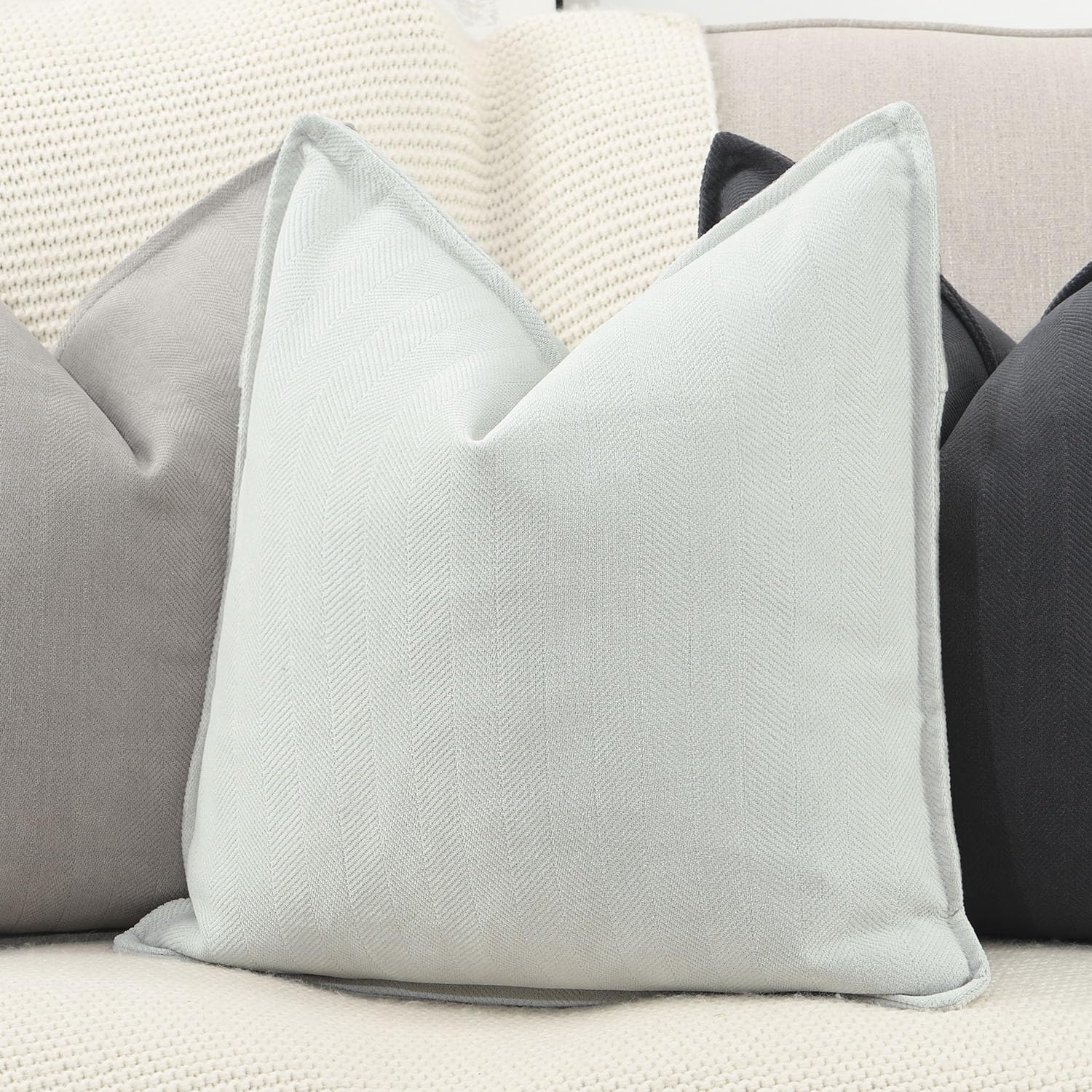 Madizz Textured Chenille Cushion Covers Set of 2 Super Soft Decorative Throw Pillow Covers Boho Pillowcases Modern Home Decor for Sofa Bedroom 22x22 inch - Image 2