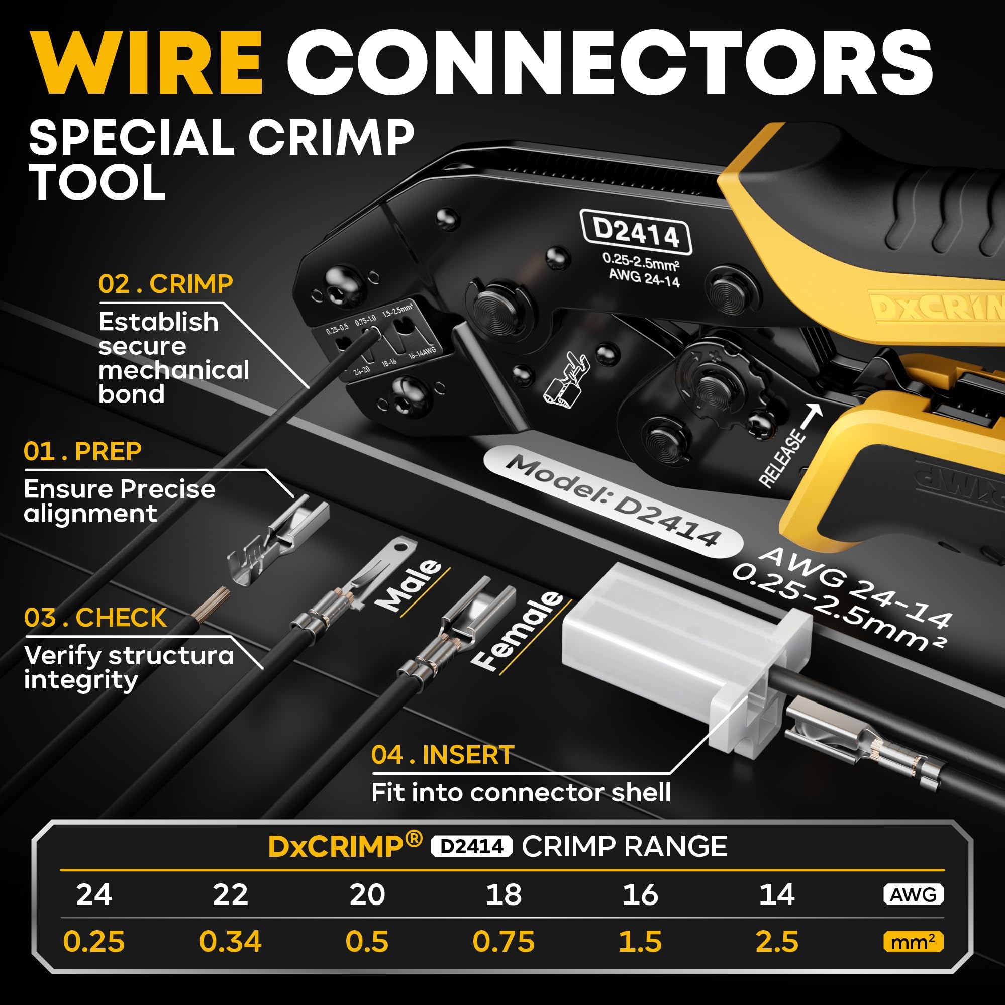 DxCRIMP Kit Crimpatura Connettori Auto 2.8mm con 2,3,4,6,9 Poli Connettori - Pinza a Cricchetto per Terminali 24-14 AWG, Include Estrattori e Set Connettori, Pinza crimpatura, Kit Estrattori Auto