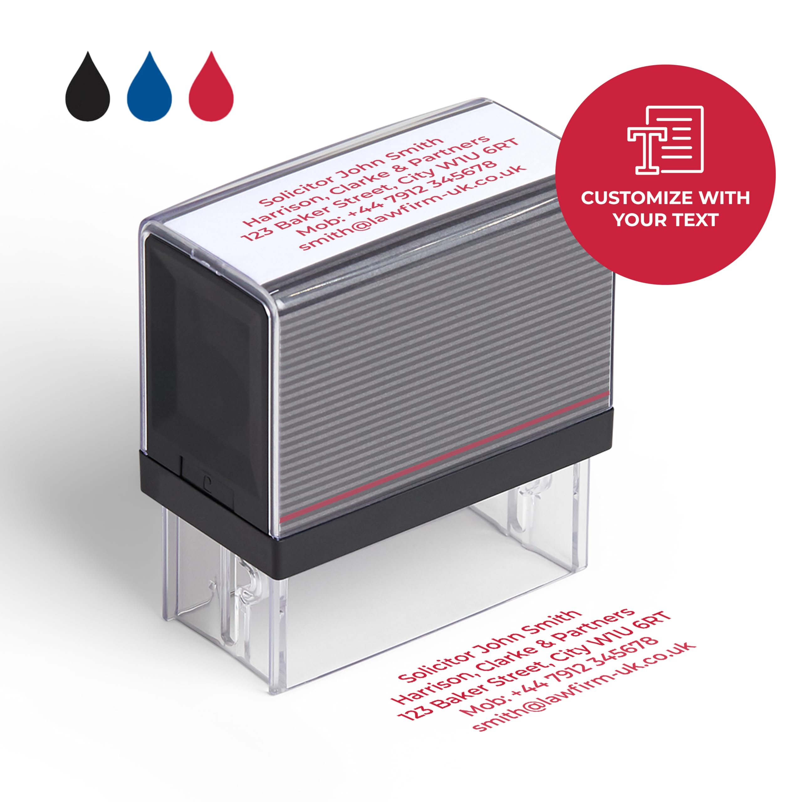Cimpress Personalised Self-Inking Stamp with Custom Text, Use as Name, Company or Address Stamp, Ideal for Business, Home Office and Daily Use (Red Ink, Large Format (6,7 x 2,8 cm)) โ image 1