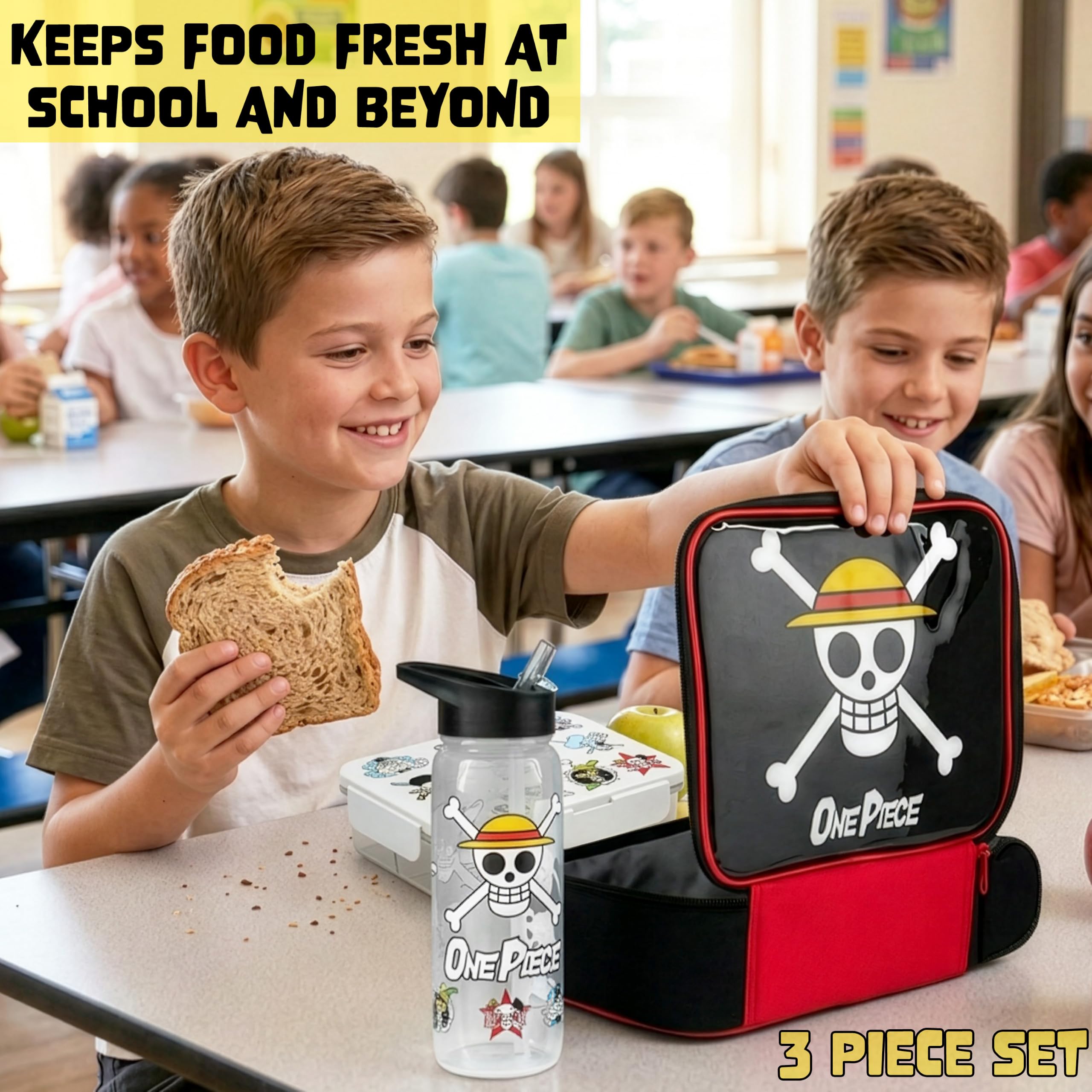 Get Trend One Piece Brotdose Kinder Set 3-Teilig, Isolierte Lunchtasche, 640ml Trinkflasche & Snackbox mit Fächern, BPA Frei, Leicht & Robust, Bento Box Set für Schule & Picknick (Multi One Piece)