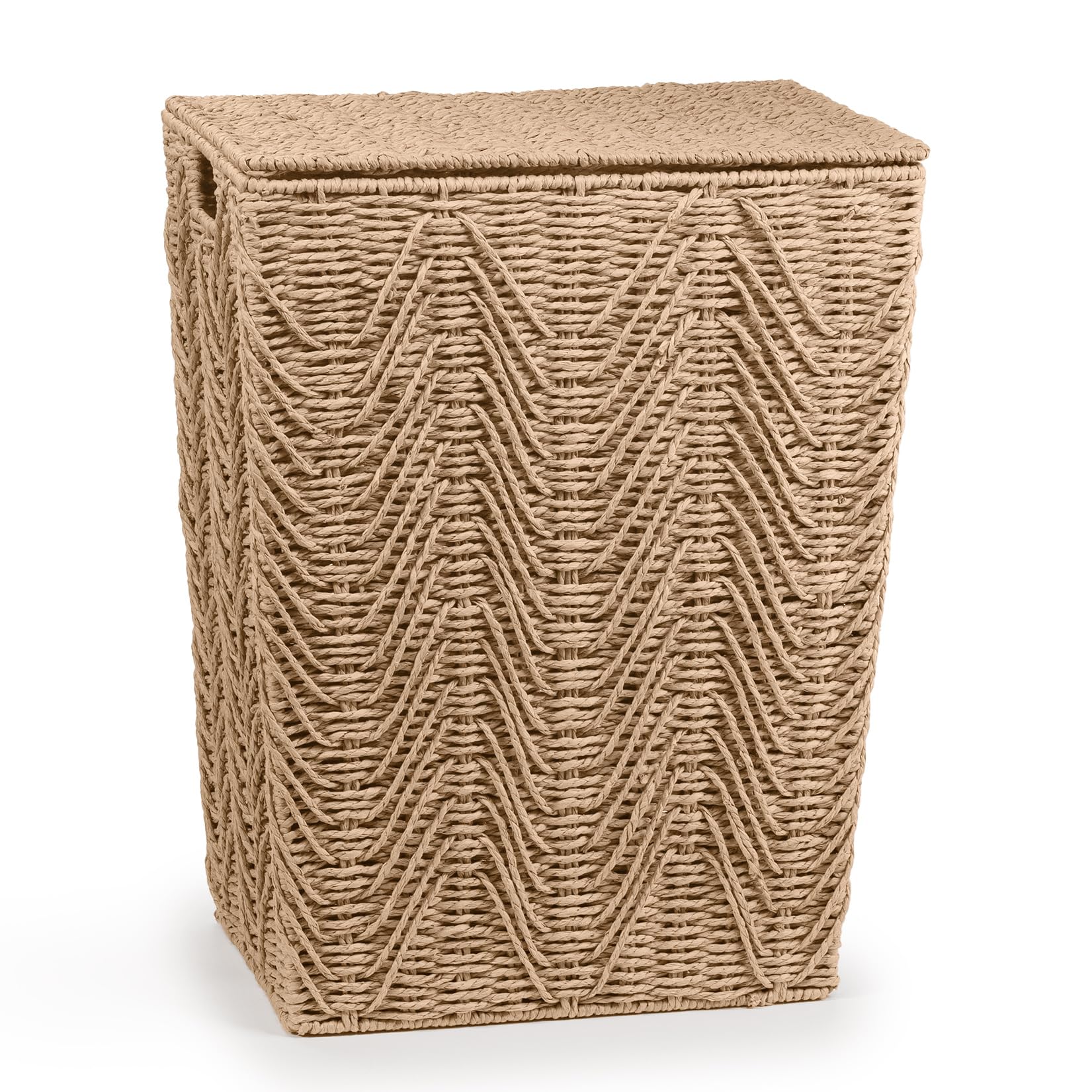 Woodluv Laundry Basket Medium - Khaki Laundry Basket With Lid, Woven Storage Basket, Laundry Hamper Bin Storage Organiser, Washing Basket For Dirty Clothes Bathroom, Medium - Khaki