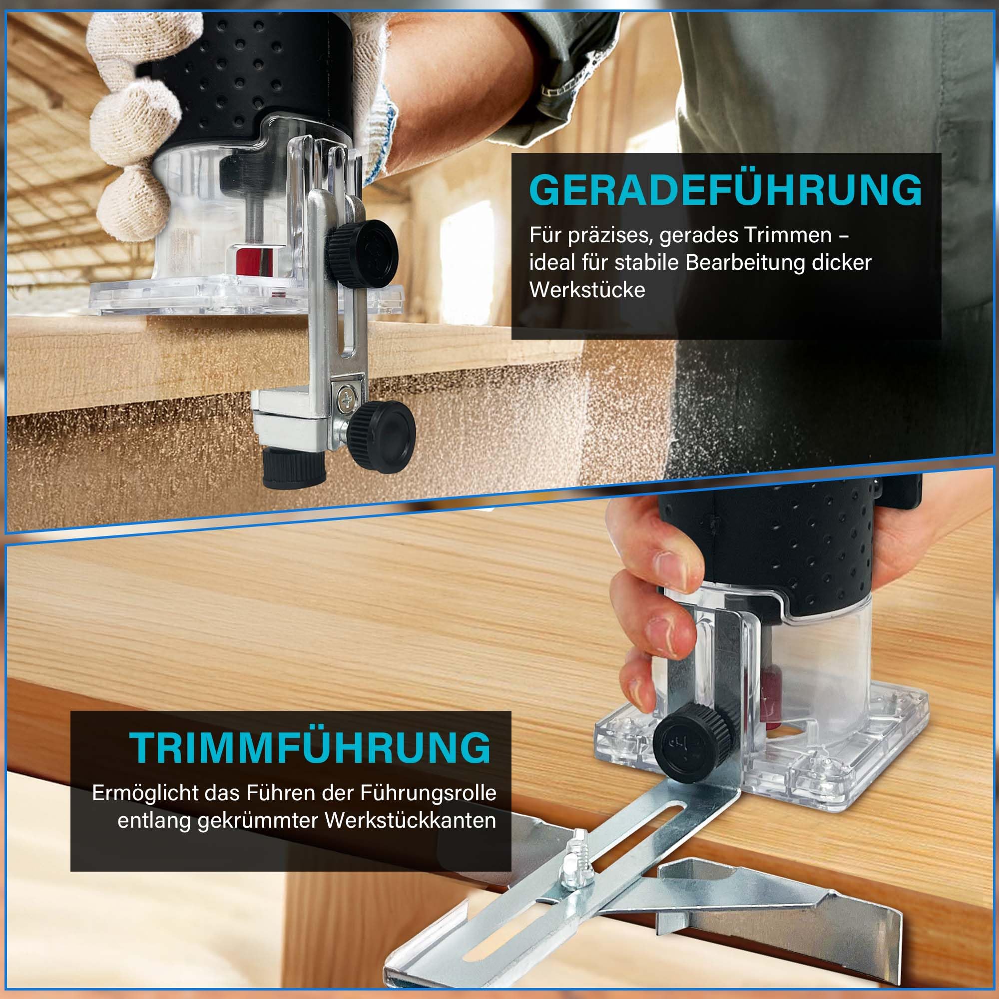 Akku Oberfräse für Makita 18V Akku, 800W Akku-Kantenfräse Set mit 5 Geschwindigkeit, 30000 U/min Bürstenloser Multifunktionsfräse Tragbarer Handfräser mit 15 Stück 1/4" Fräser Set(Ohne Akku)