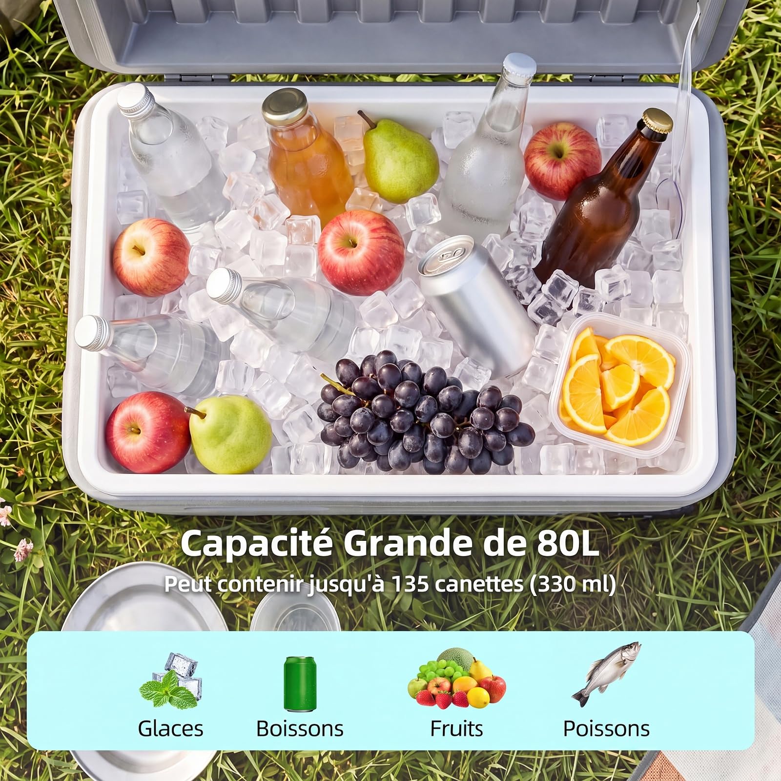 COSTWAY Glacière à roulettes Portable 50L/70L/80 L/98 L | Glacière Rigide Isotherme Rétention de Glace de 5 à 7 Jours avec Bouchon de Vidange Poignée pour Camping Voiture Pêche Plage