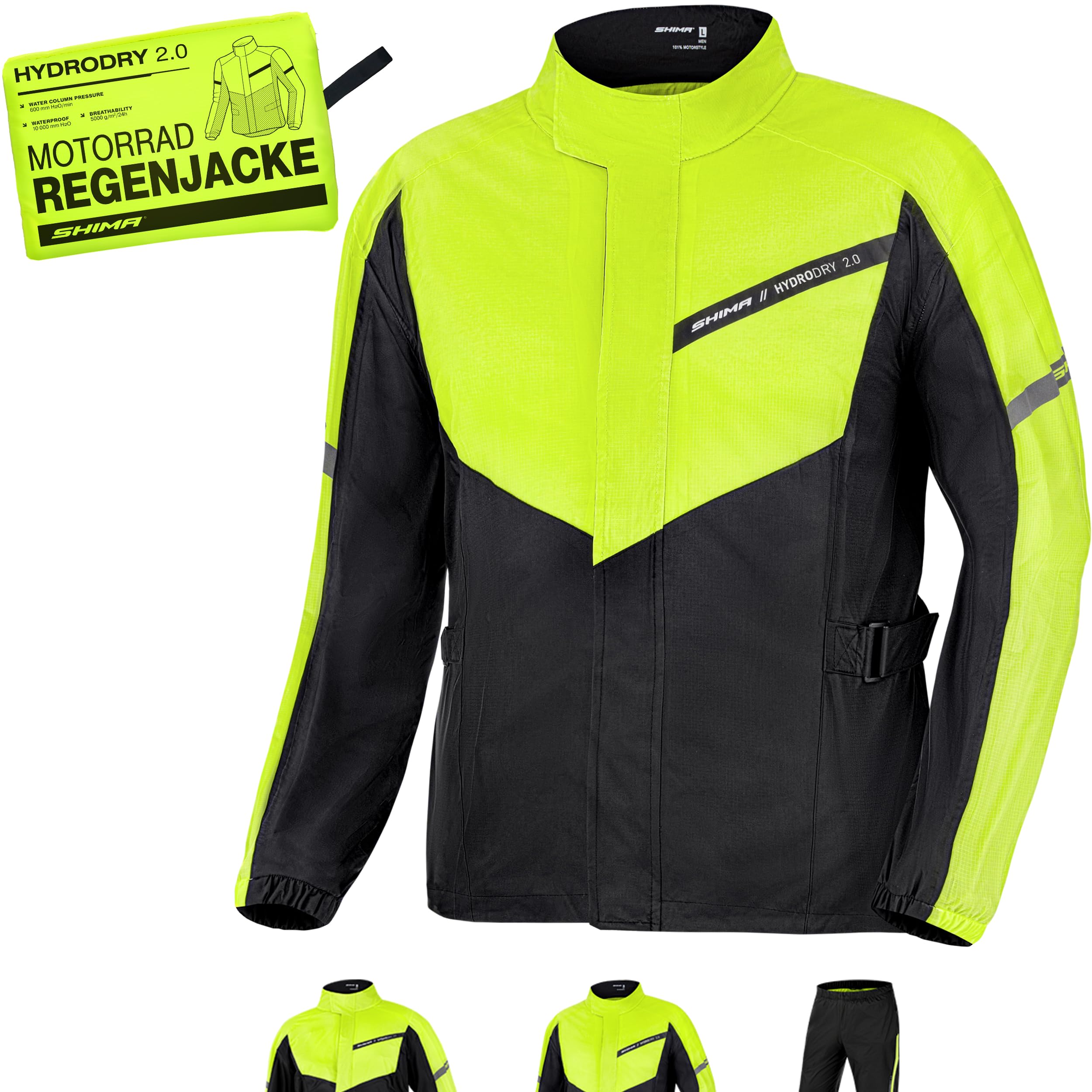 SHIMA HYDRODRY 2.0 Waterproof Motorbike Jackets Mens Womens Motorcycle Packable Rain Clothing for Raincoats Set Overcoat Rainseal Reflective Breathable Wet Weather Winter (Jackets Unisex, Fluo, L)