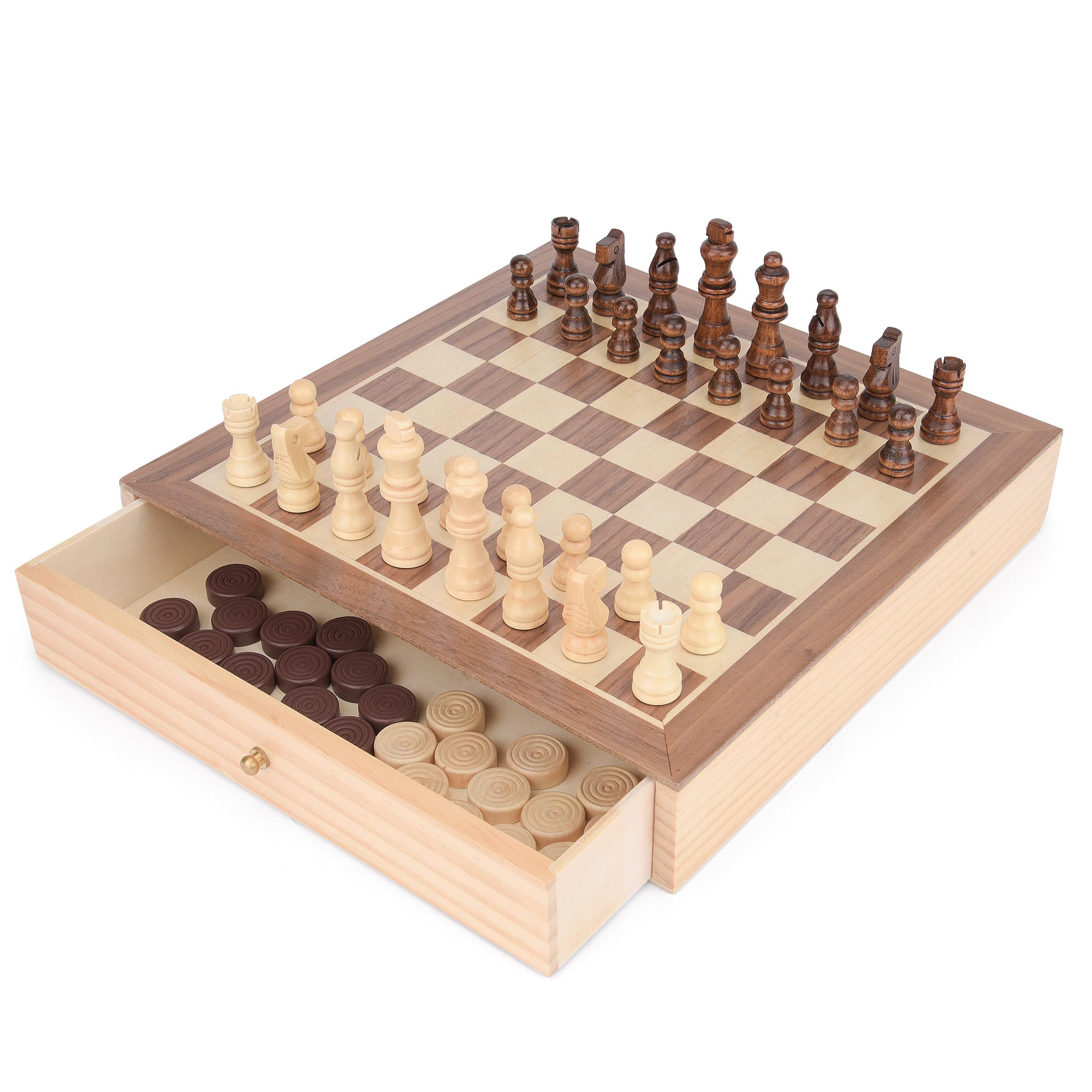 Toyrific 2 in 1 Board Games Chess Set and Draughts Board Games, Traditional Game for Kids & Adults, Wood