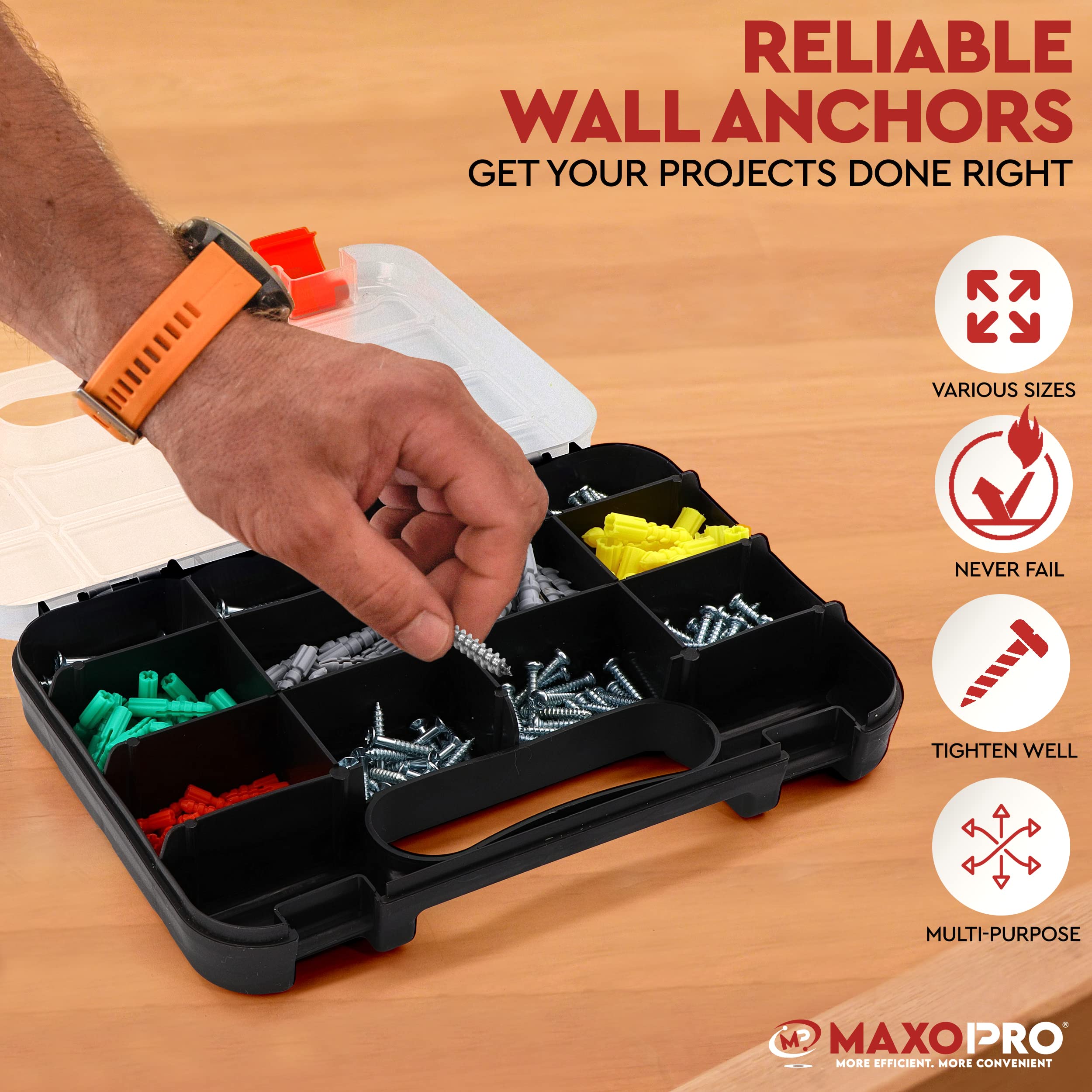 Maxopro Drywall Anchors And Screws Kit 370 Pcs Plastic