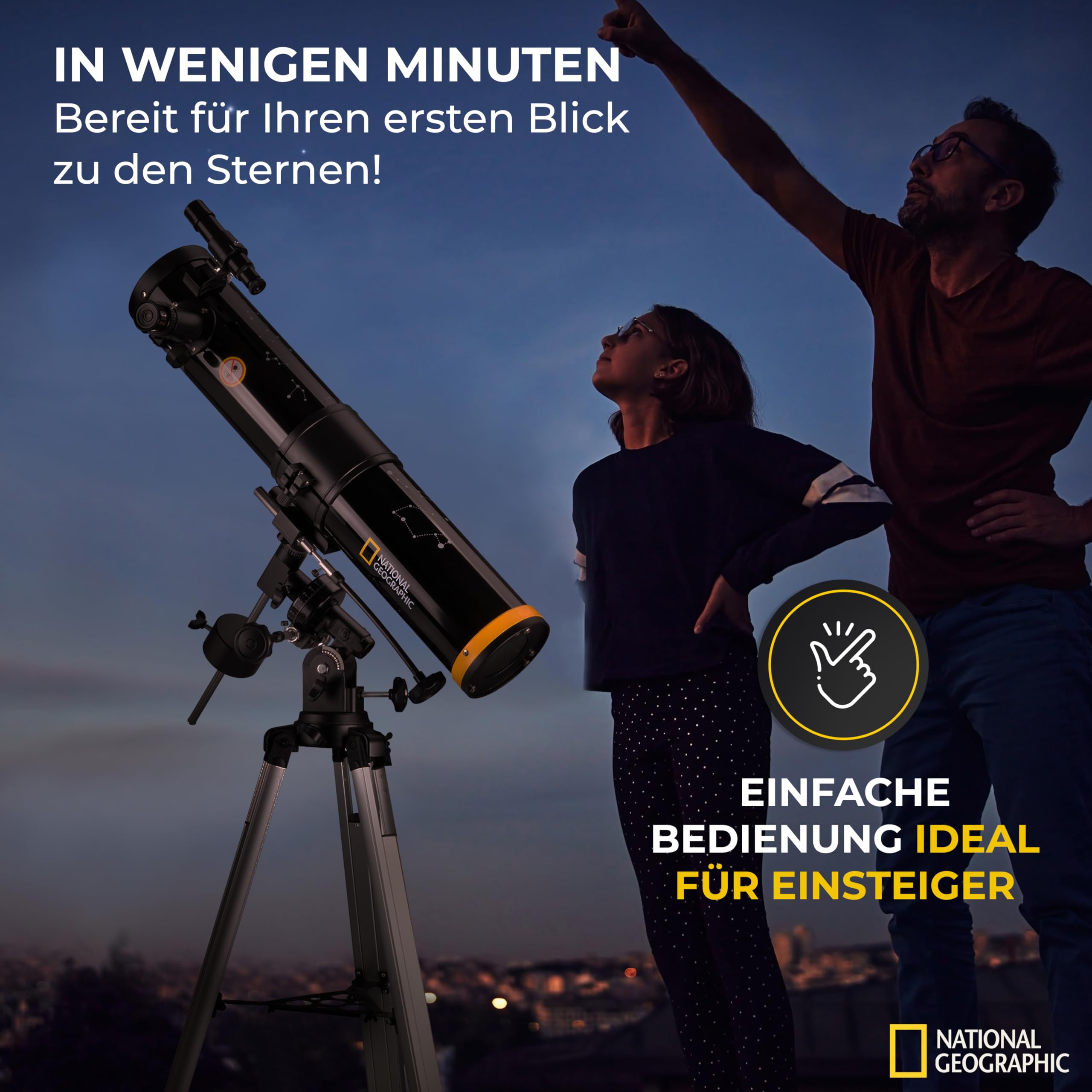 National Geographic 76/700 - Reflector telescopio para Principiantes, 76 mm, Montaje ecuatorial, Incluye Soporte para Smartphone y trípode