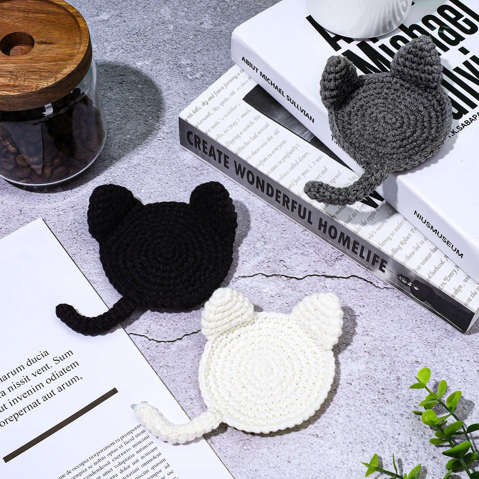 Amazon｜Whaline 猫用コースター 3枚パック ハンドメイド かぎ針編み