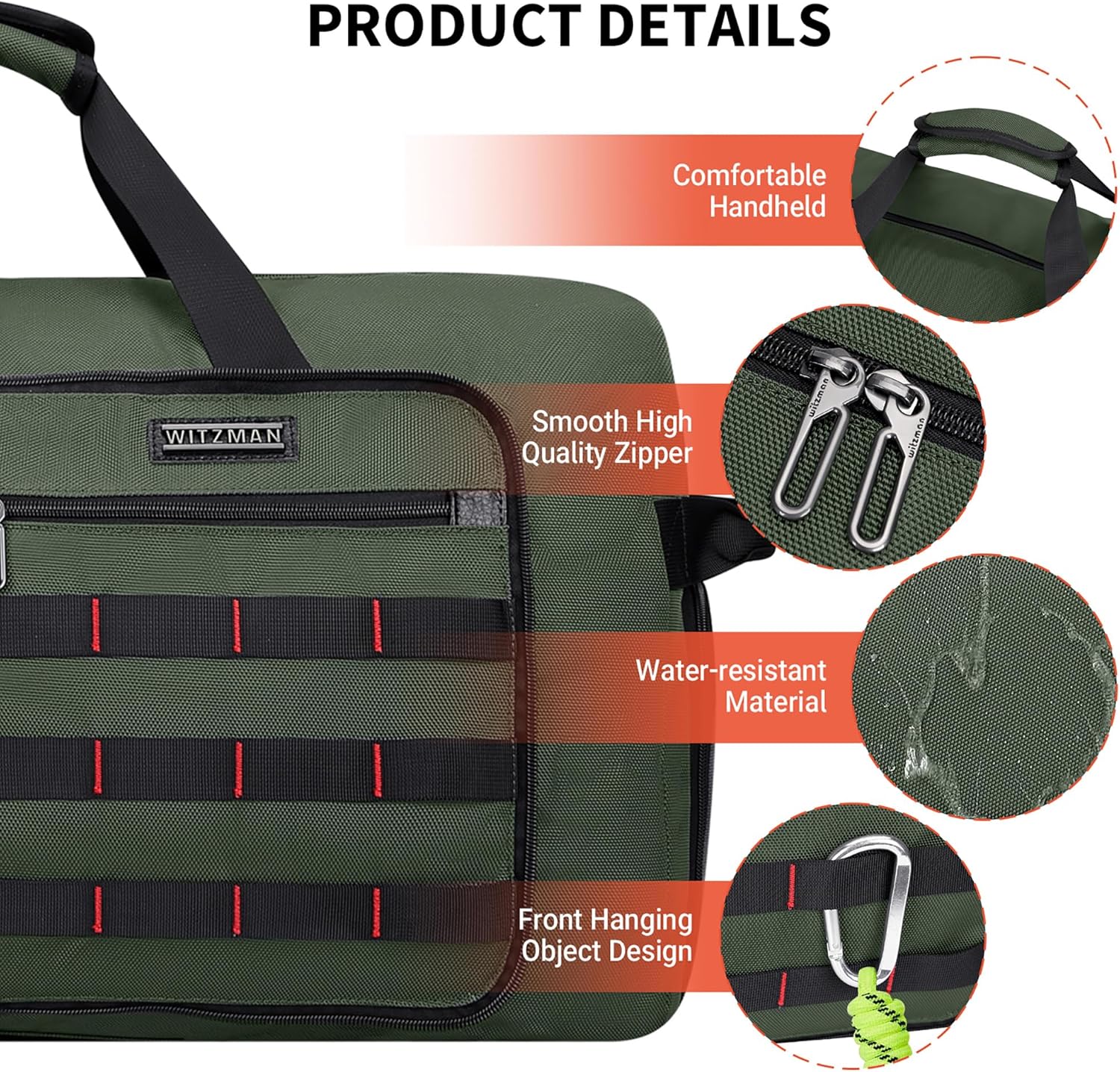 WITZMAN Foldable Duffle Bag for Travel 65L Lightweight Packable Duffel Bag with Shoes Compartment Overnight Bag for Men Women (B697 Army Green） - Image 7