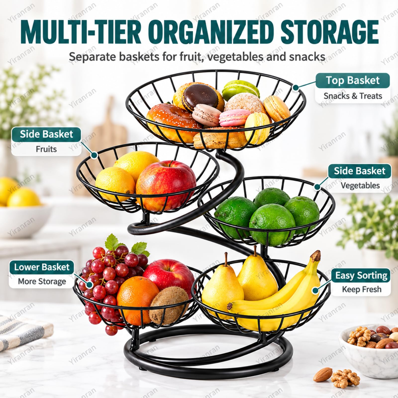 Plato Decorativo De Metal Multicapa Para Frutas, Cesta De Frutas De Metal De 5 Niveles, Estable Y Sin Tambaleos Para Frutas, Verduras Y Aperitivos, Ideal Para La Cocina, El Comedor Y La Sala De