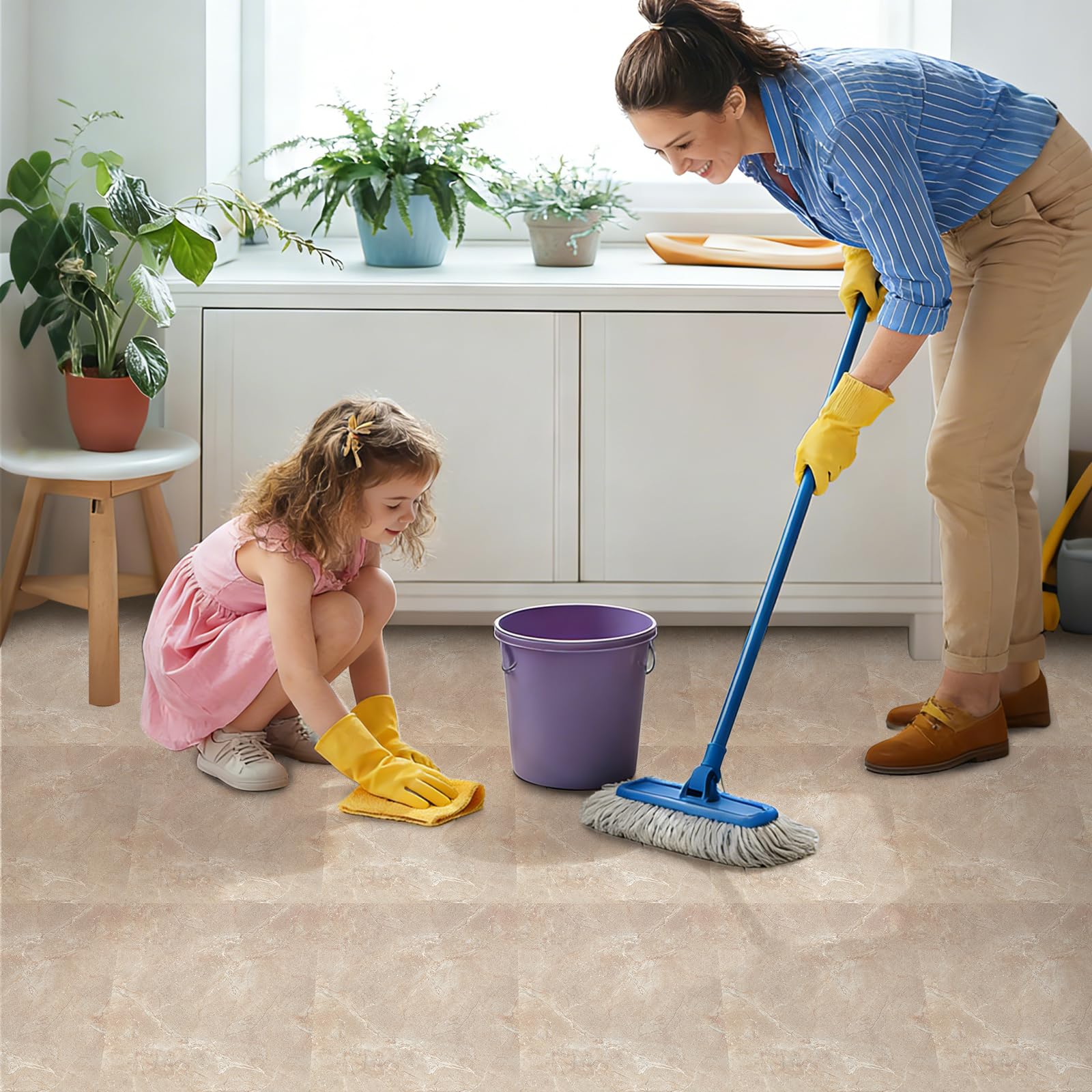 10 piastrelle adesive per pavimenti in marmo beige, da attaccare e staccare e incollare, per bagno, cucina, pavimenti in vinile, per soggiorno, pavimenti impermeabili per la casa, 30 x 30 cm