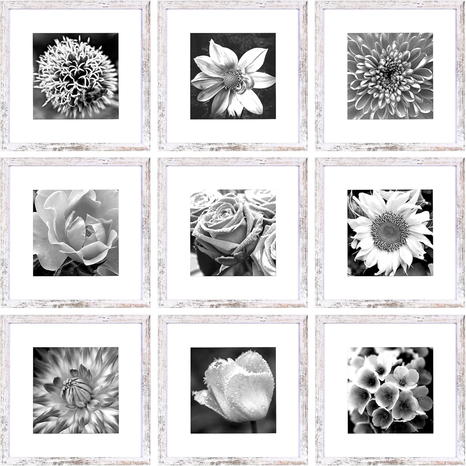 Yaetm 12x12 Picture Frames With Mat for 8x8 Set of 9, Square Photo